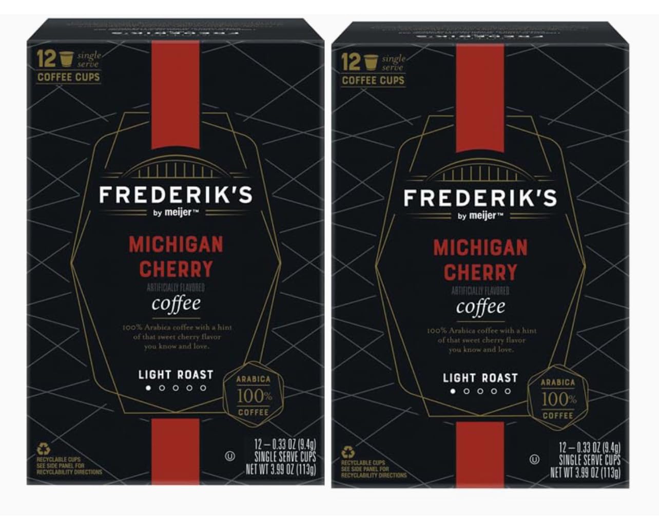 Premium Pack of 2 Frederiks Meijer Michigan Cherry Light Roast Coffee Pods - Compatible with Keurig 2.0 - Perfect for Morning Brew & Office Use