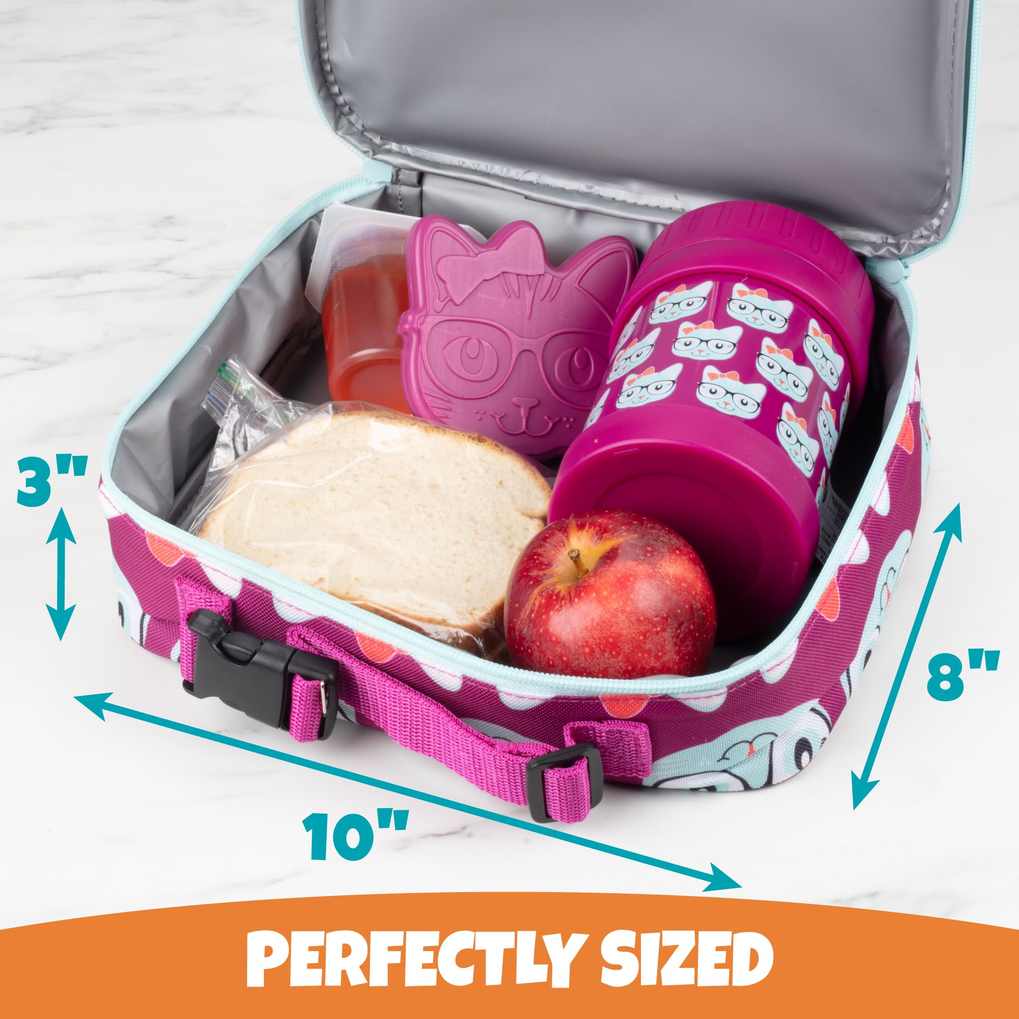 Bentology Insulated Lunch Box for Kids & Girls - Leakproof Reusable Lunch Tote Bag Fits Bento Boxes, Food Containers with Lids, Jars & Water Bottles - Perfect for School, Picnics & Travel - Keeps Food Hot or Cold for Hours