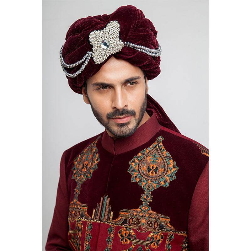 Burgundy and Maroon Velvet Short Sherwani for Men | Indian Wedding Outfit | Traditional Kurta for Festivals & Special Occasions | Perfect for Groom Wear, Diwali & Mehndi Ceremonies