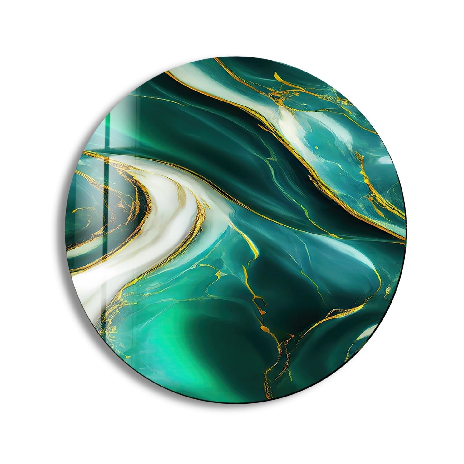 Abstract Round Green & White Glass Wall Art Decor - Modern Handmade Mosaic Mirror for Living Room, Bedroom, Bathroom & Office Decor