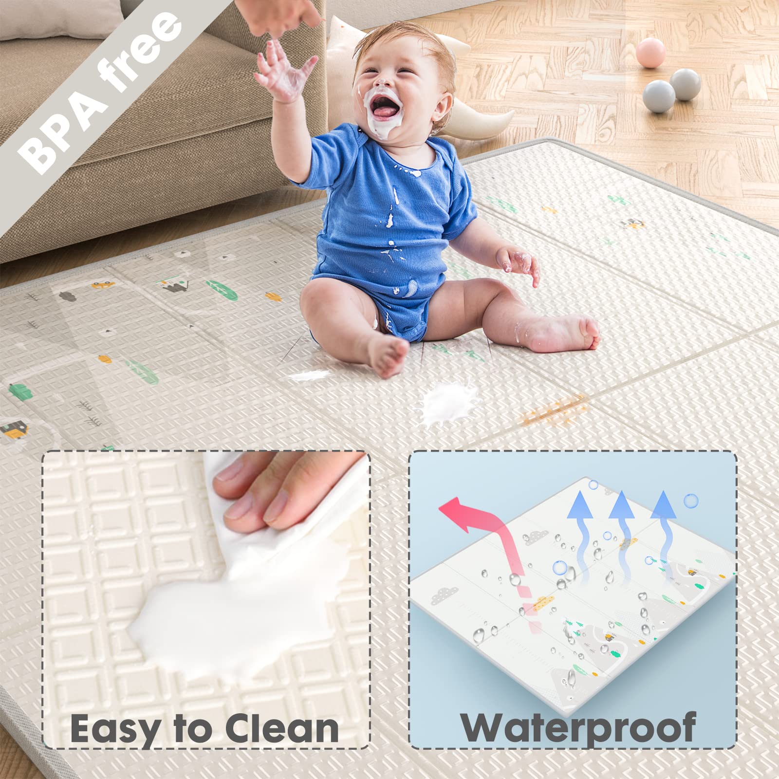 Zeebaba Extra Large Baby Playpen with Mat - 59x59x27 Inch Safety Play Yard for Babies & Toddlers | Indoor/Outdoor Play Area, Babyproof Space for Crawling & Learning | Perfect for Home, Daycare or Travel Use