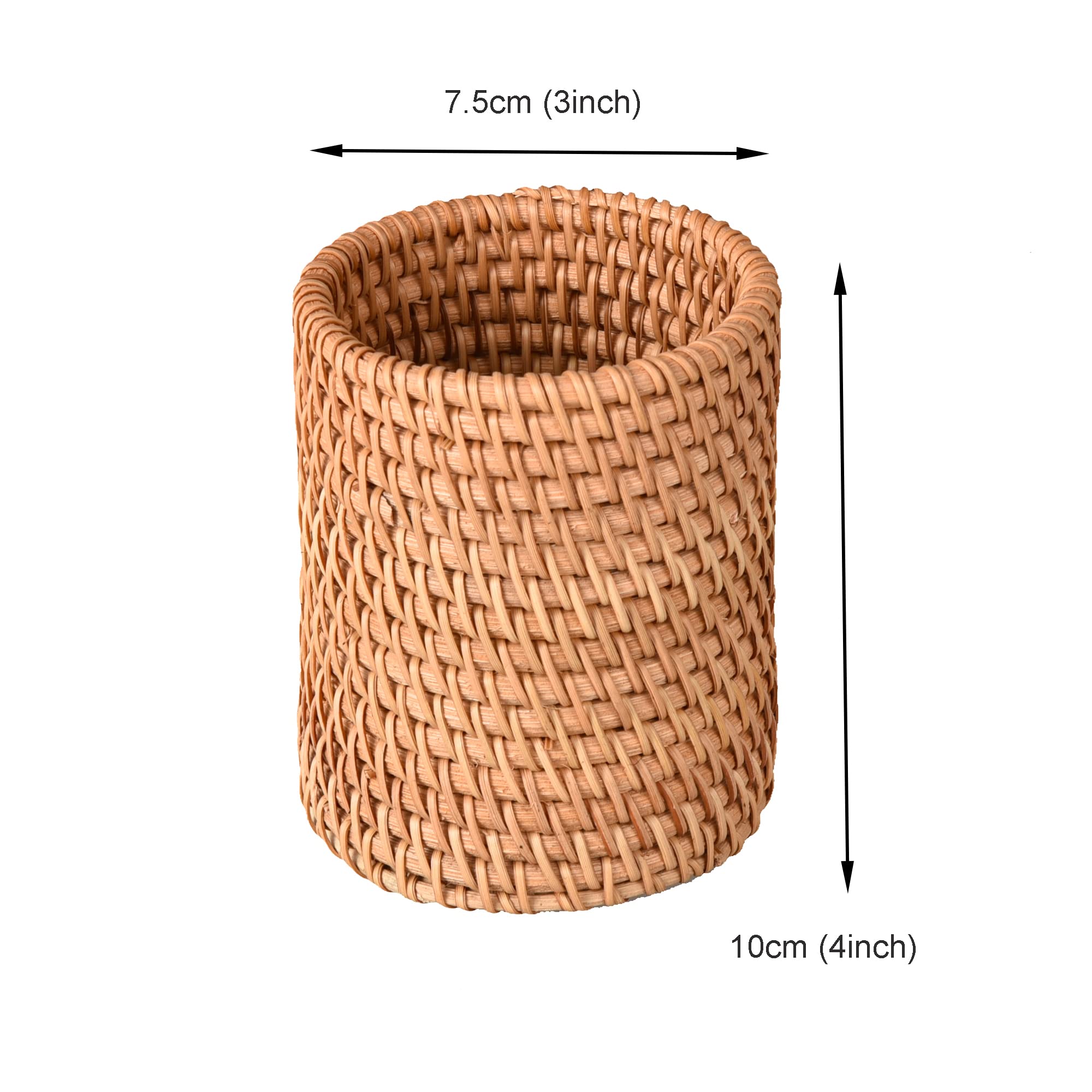 Handmade Rattan Pencil Holder & Makeup Brush Organizer - Natural Wicker Pen Cup for Office Desk, Home Study, and Vanity Storage | Perfect for School Supplies, Cosmetics, and Stationery Organization