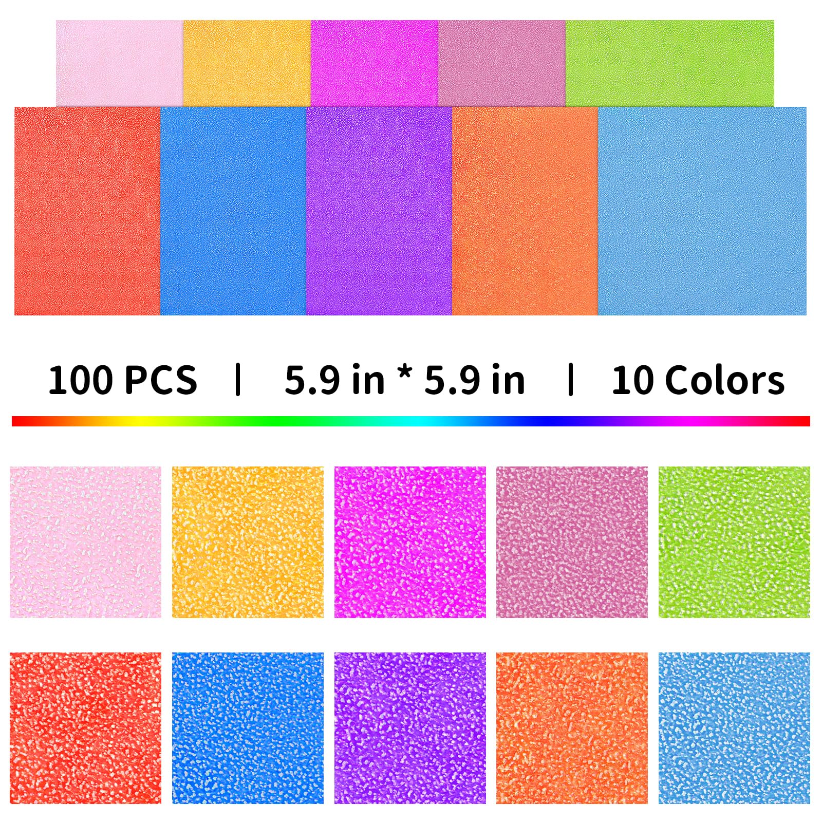 Healifty 100pcs Iridescent Origami Paper Squares - 15cm Shiny Folding Paper for DIY Crafts, Paper Cranes, Stars & Paper Cuts - 10 Vibrant Colors | Perfect for Kids Art Projects, Classroom Activities & Gift Wrapping