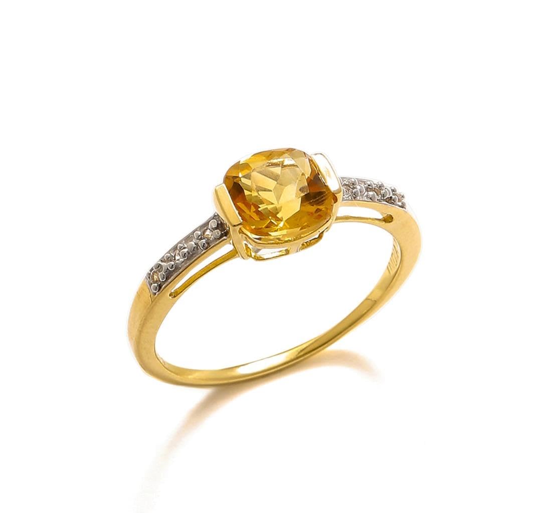10K Yellow Gold Citrine & London Blue Topaz Gemstone Ring for Women - Elegant Birthstone & Engagement Jewelry - Sizes 6-10 - Perfect for Anniversaries, Valentine's Day & Special Occasions