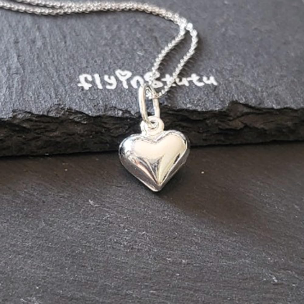 Sterling Silver 3D Heart Charm Necklace - 18 Inch Adjustable Chain, Perfect for Valentine's Day Gifts, Anniversary Presents & Everyday Elegant Jewelry