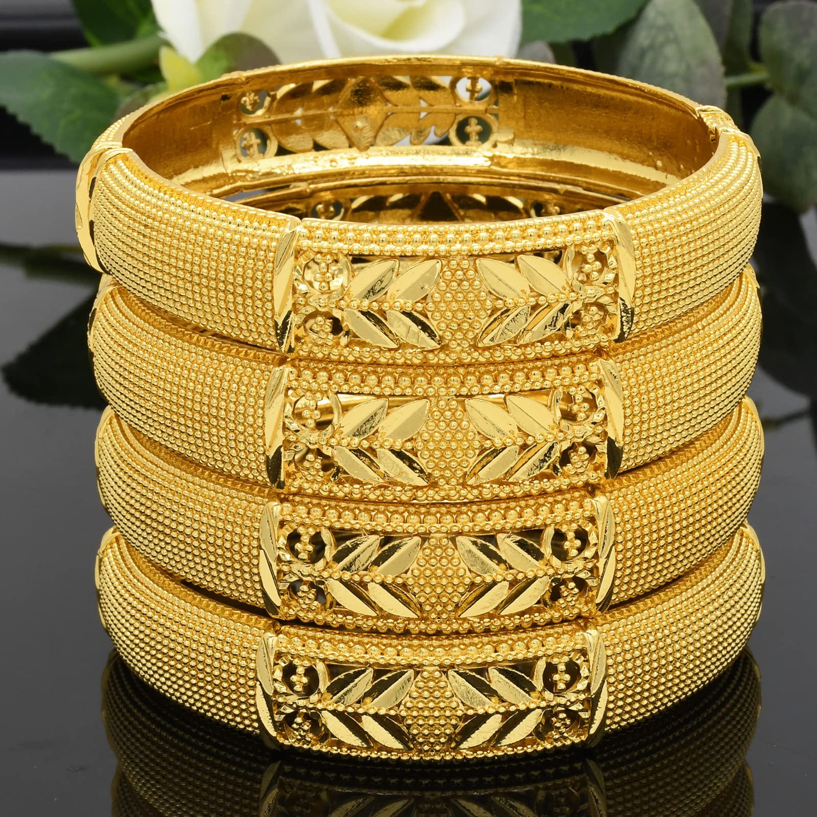 18K Gold Plated Dubai Bangles for Women - Indian African Wedding Bracelets - Ethiopian Bridal Jewelry - Perfect for Weddings, Parties & Special Occasions