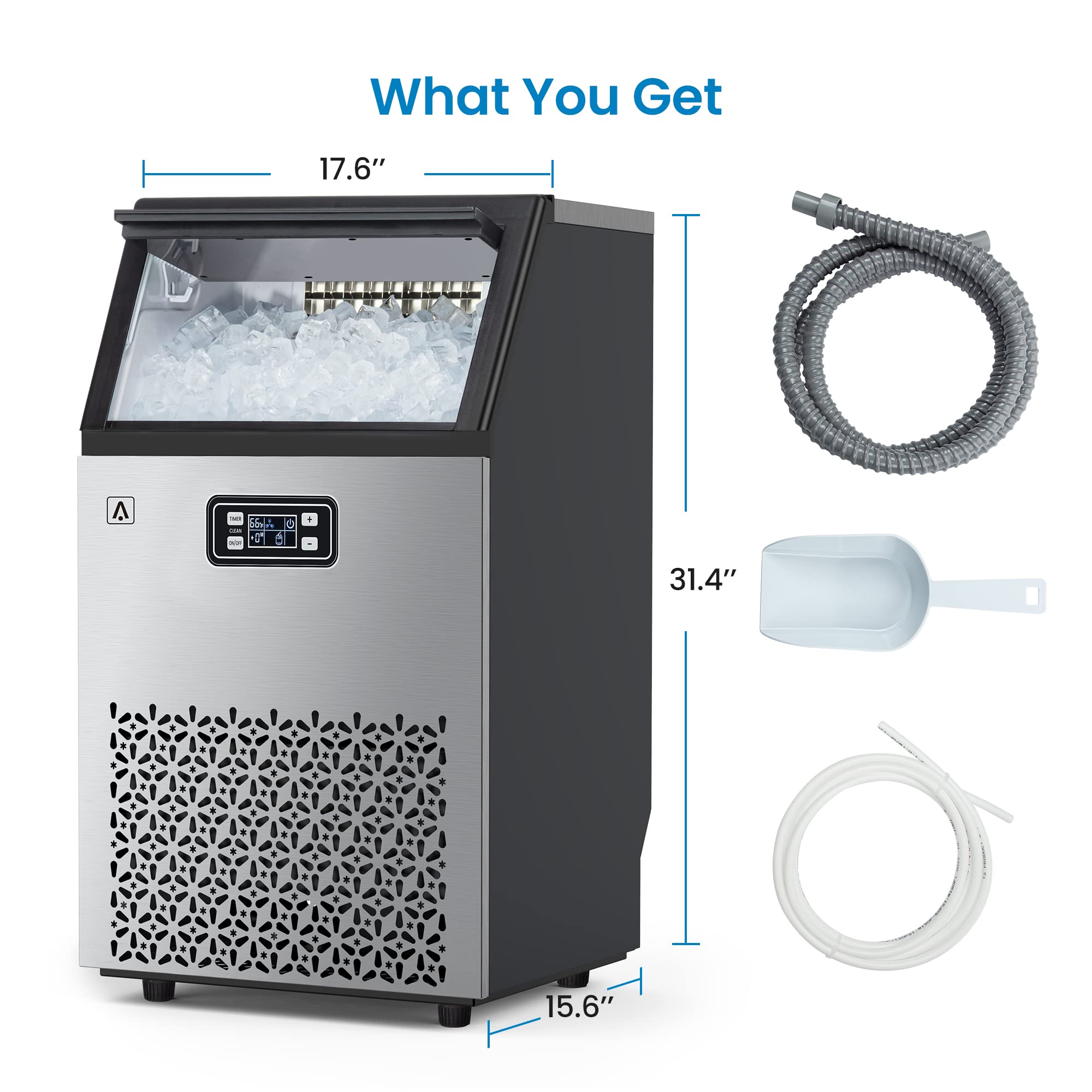 Commercial Ice Maker Machine 160LBS/24H - Under Counter Ice Maker with 35LBS Storage Bin - Fast Ice Production in 5-15 Minutes - Auto Self-Cleaning - Perfect for Restaurants, Bars, and Home Use