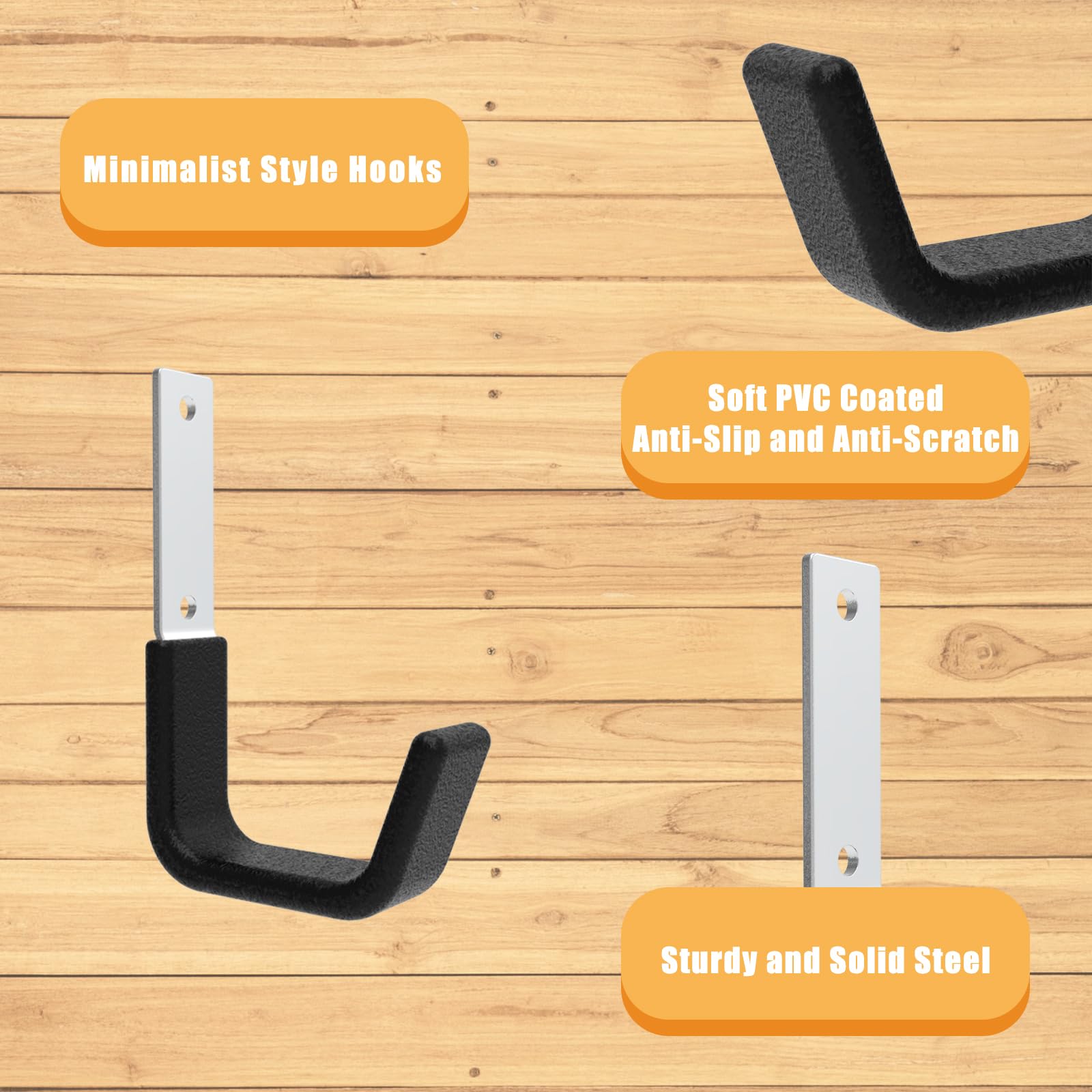 Heavy Duty Garage Wall Hooks - 8 Pack Small Utility Hooks for Bike, Ladder, Hose, Chainsaw & Leaf Blower Storage - Strong Metal Wall Mount Organizer for Garage, Shed & Workshop Organization