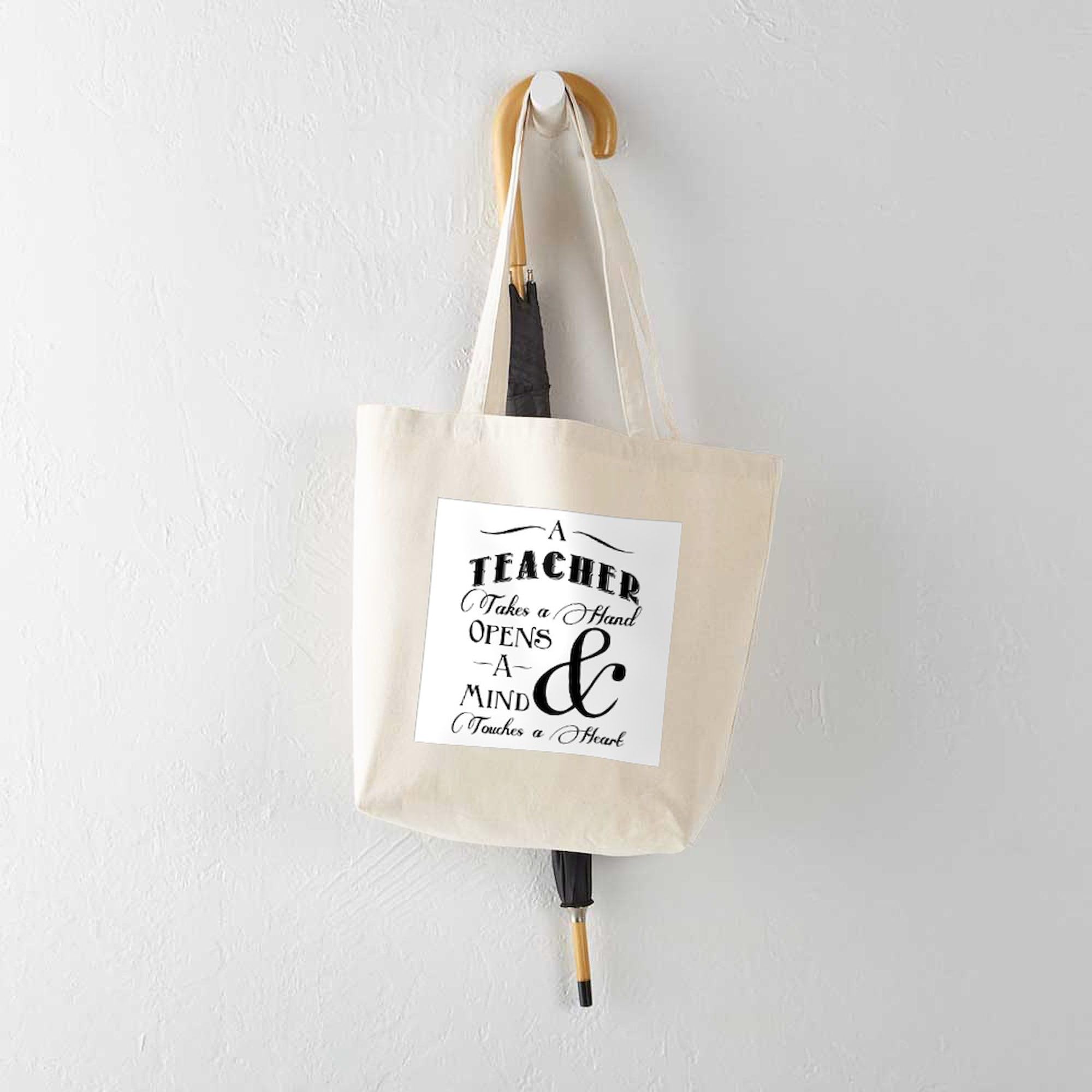 Teachers Open Minds Tote Bag - Natural Canvas Reusable Shopping Bag for School, Work & Groceries - Eco-Friendly Teacher Gift & Everyday Carry