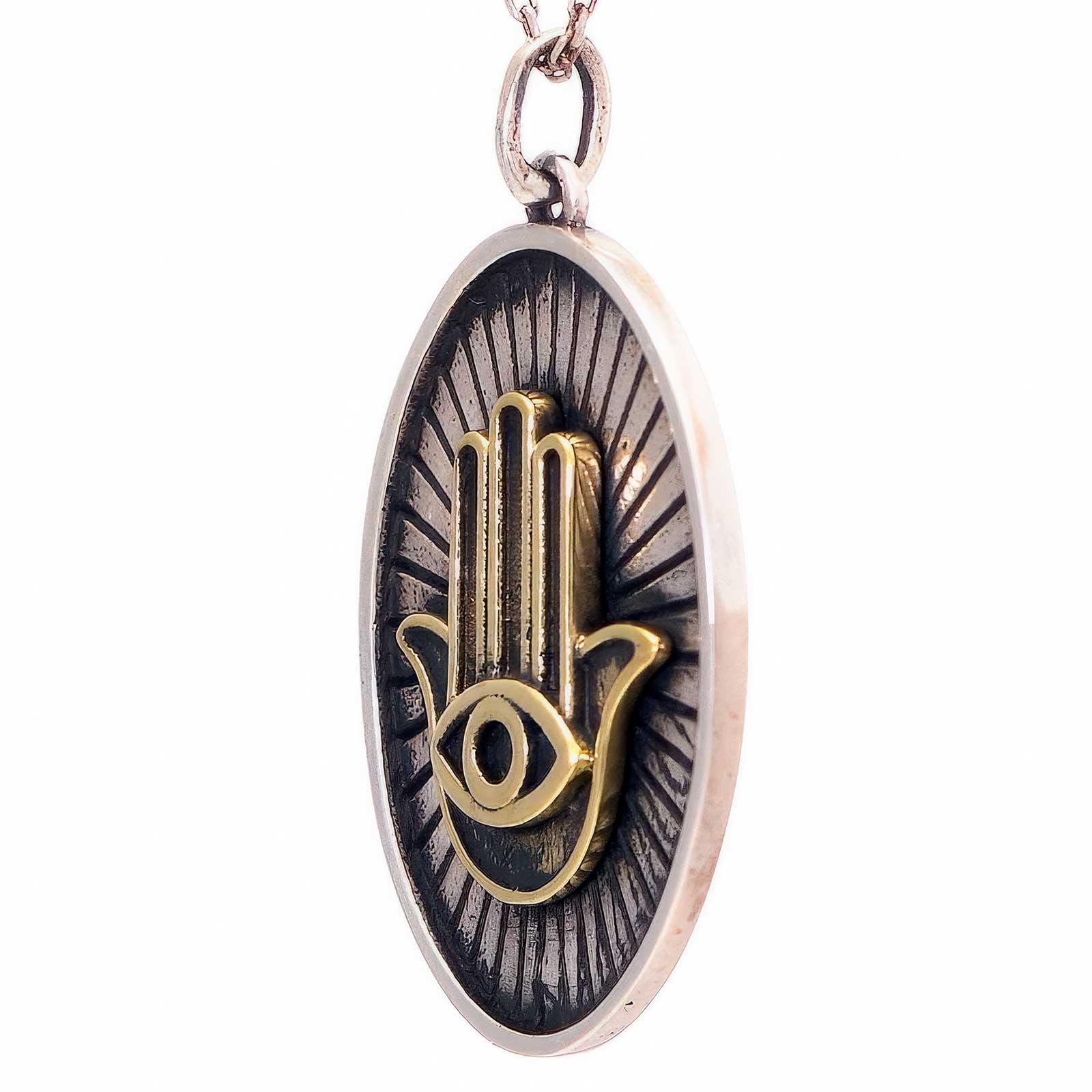 925 Sterling Silver & Brass Hamsa Necklace for Women - Hand of Fatima Pendant with Adjustable Chain - Perfect for Protection, Spiritual Jewelry Gift for Birthday, Wedding, Meditation