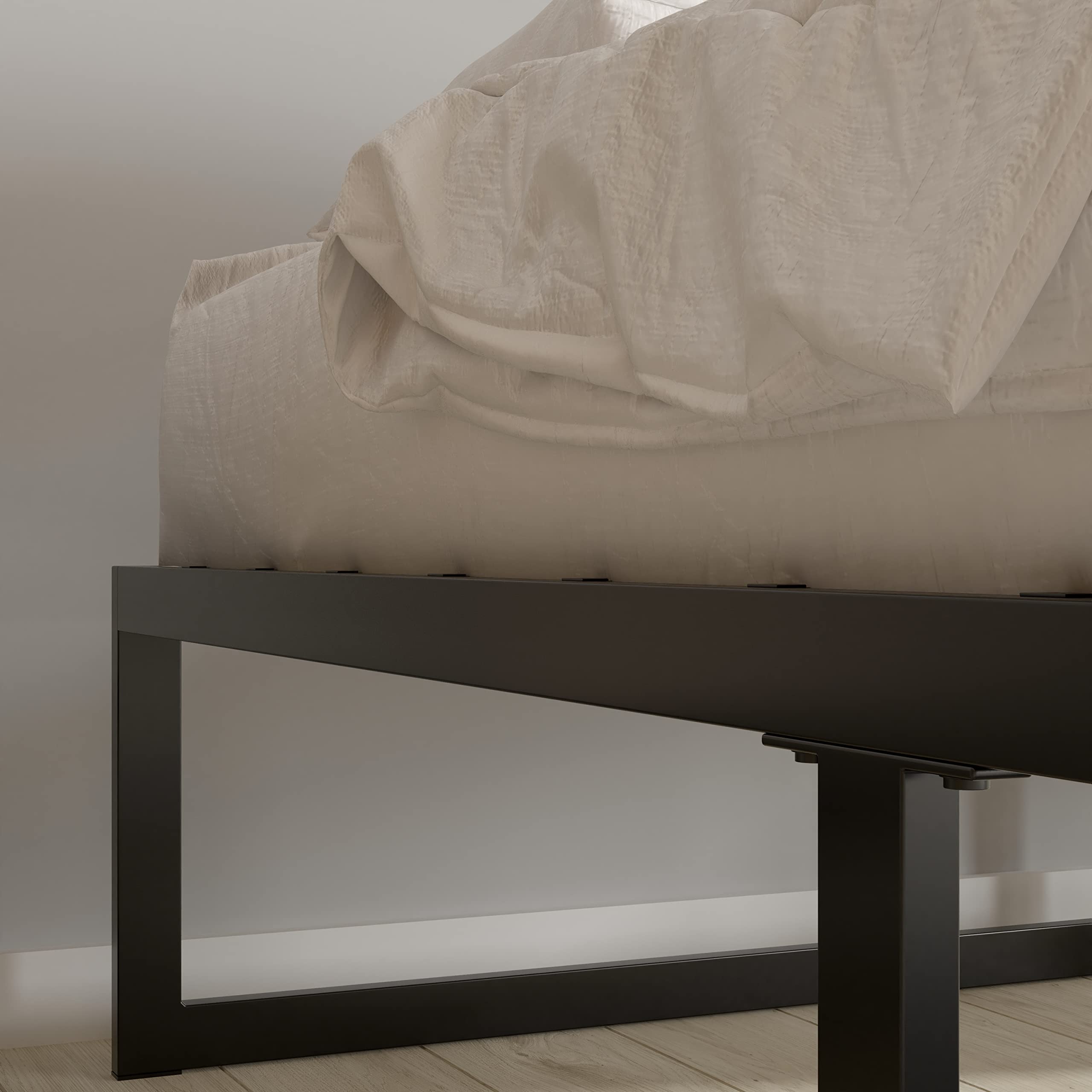 Merrick Lane Varallo 14 Inch Twin Size Black Steel Bed Frame with Steel Slat Support - No Box Spring Needed - Perfect for Kids Rooms, Guest Beds & Small Spaces