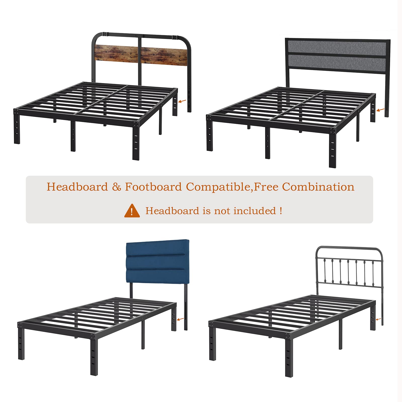 COMASACH 14 Inch Heavy Duty Queen Size Bed Frame - 3500 lbs Capacity, Sturdy Metal Slats Platform (No Box Spring Needed), Easy Assembly, Noise-Free & Non-Slip Design with Under Bed Storage - Perfect for Small Spaces, Guest Rooms & Modern Bedrooms