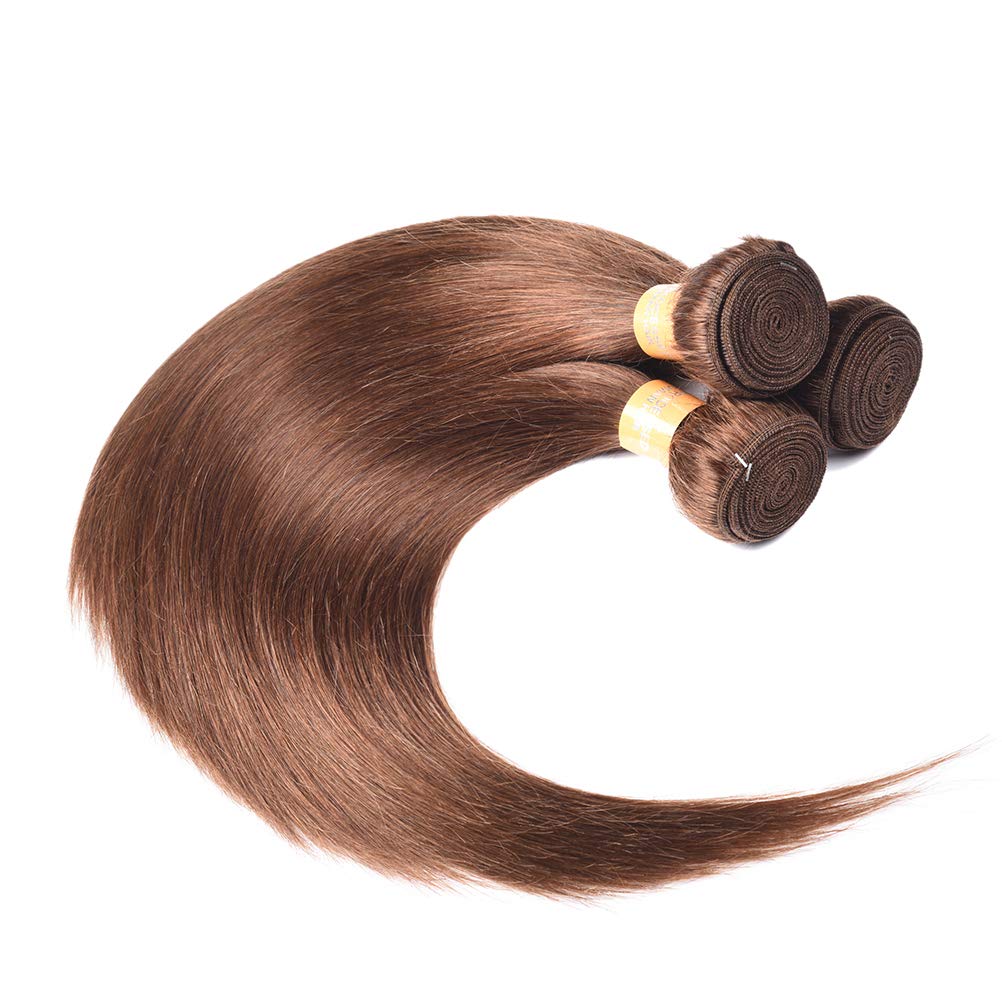 100% Virgin Peruvian Human Hair Bundles - Unprocessed Silky Straight Hair Extensions 3 Bundles (18 20 22 Inch, Medium Brown 4#) for Weaving, Styling & Everyday Glamour