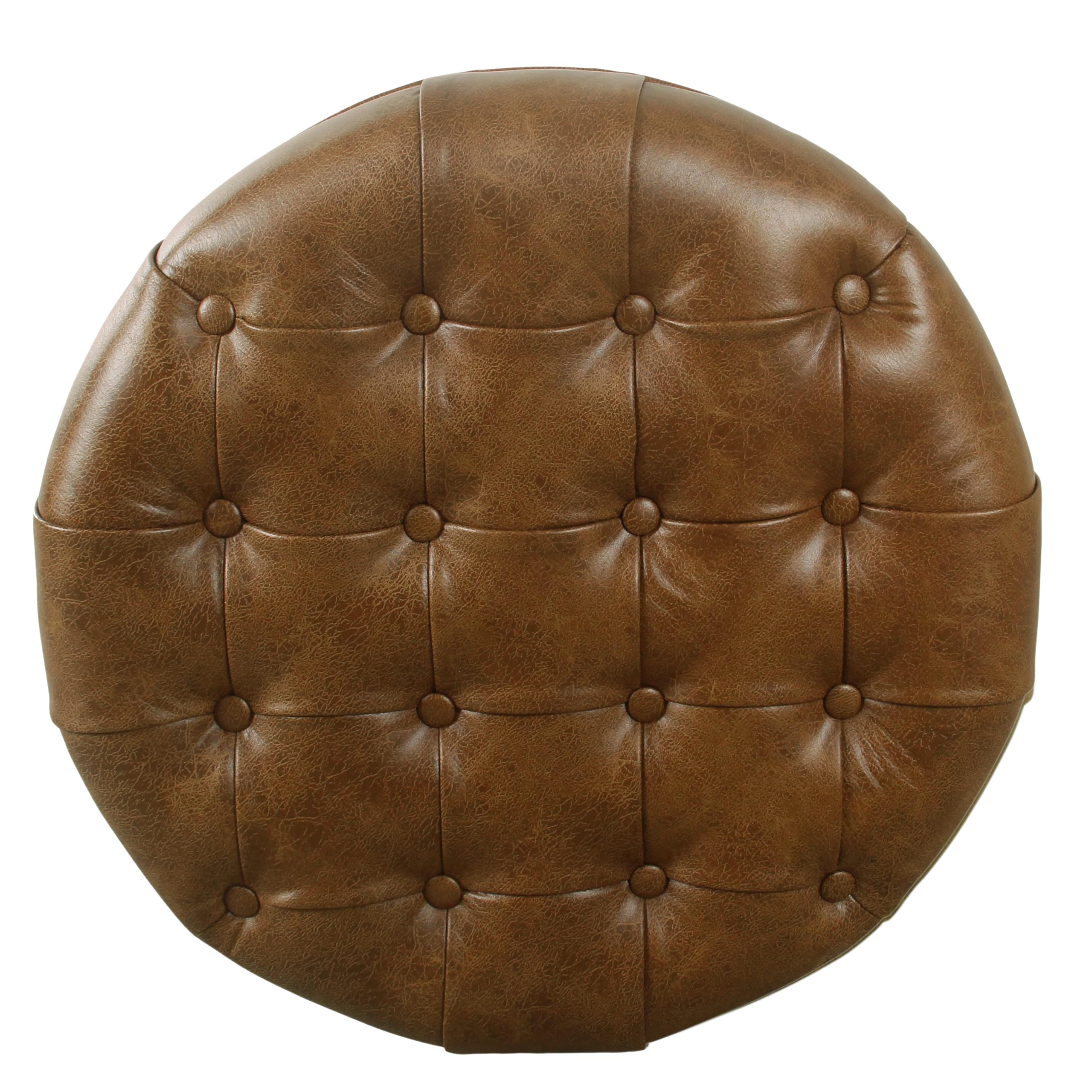 Homepop Button Tufted Faux Leather Round Storage Ottoman - Brown Leather Footrest Stool with Hidden Storage for Living Room, Bedroom & Home Decor | Perfect for Extra Seating, Footrest & Organization