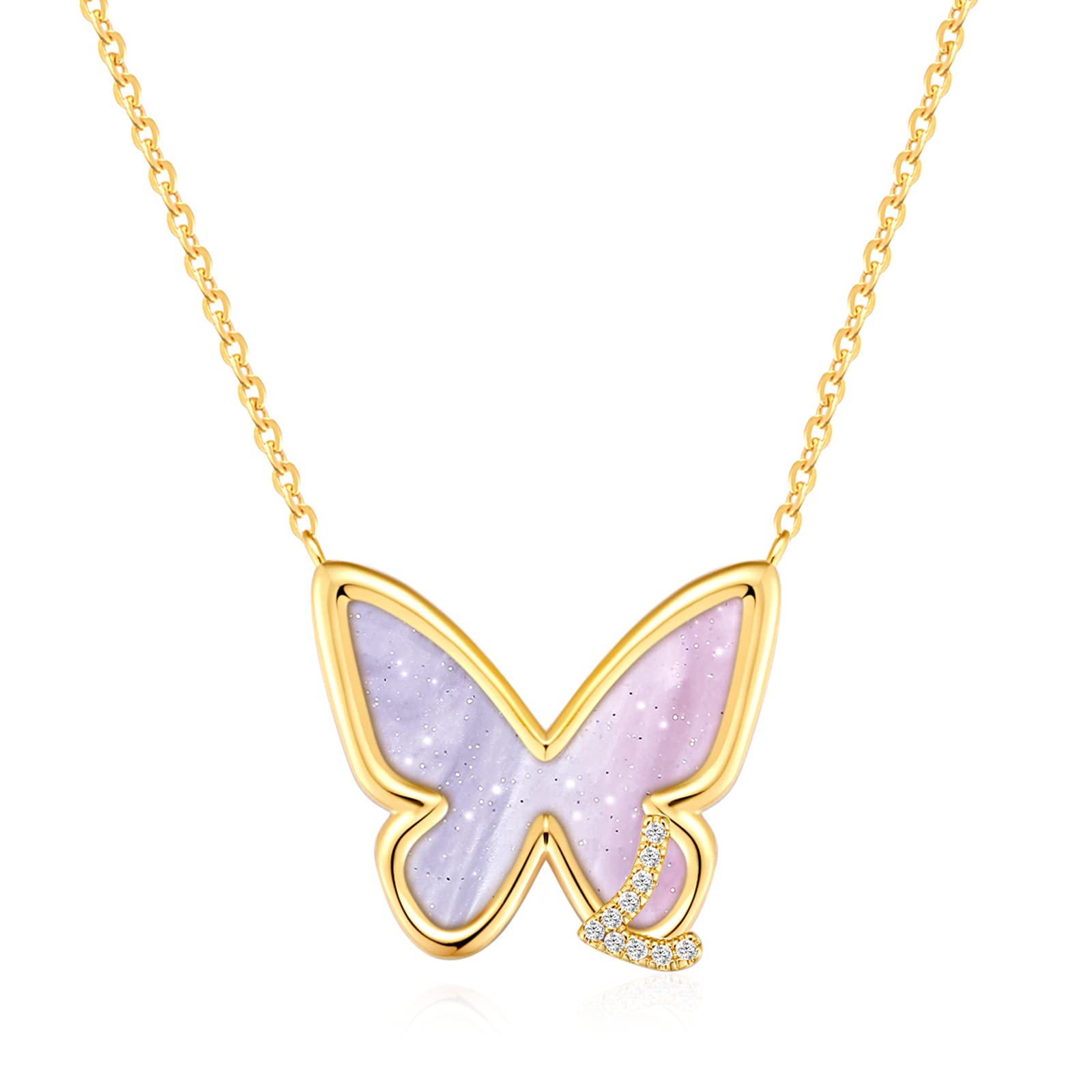 FONKUP 14K Gold Plated Butterfly Initial Necklace - Personalized Name Pendant Jewelry for Women | Trendy Cute Gift for Birthday, Anniversary & Valentine's Day