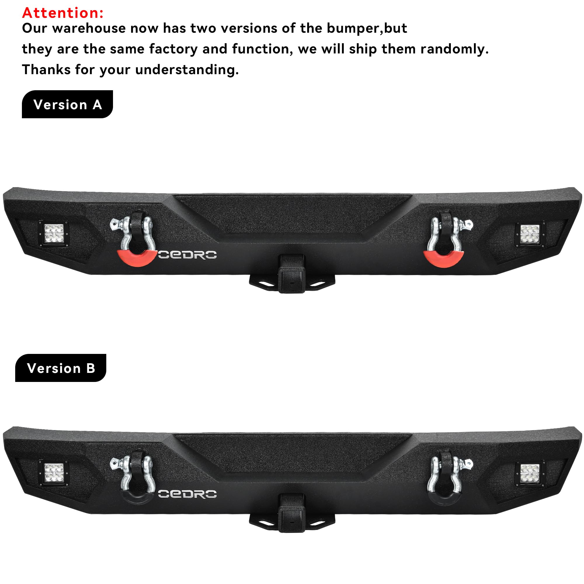 OEDRO Heavy Duty Rear Bumper for 2007-2018 Jeep Wrangler JK Unlimited - Rock Crawler Bumper with Hitch Receiver & 2X LED Lights, Off-Road Textured Black - Perfect for Off-Roading, Rock Crawling & Adventure Trail Riding