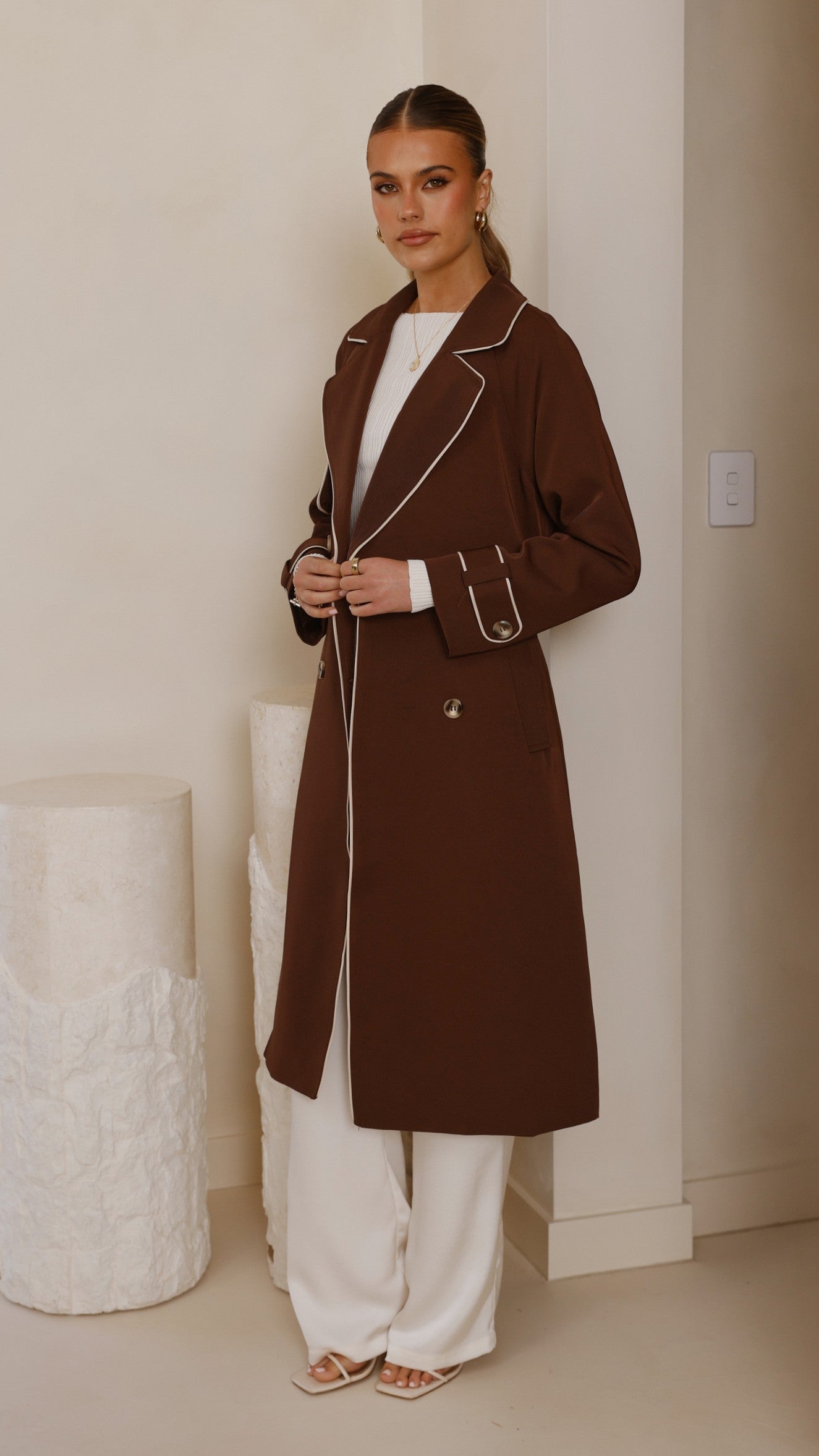 Blanca Women's Trench Coat - Classic Long Waterproof Raincoat with Belt, Espresso Brown - Perfect for Office, Travel & Fall Fashion