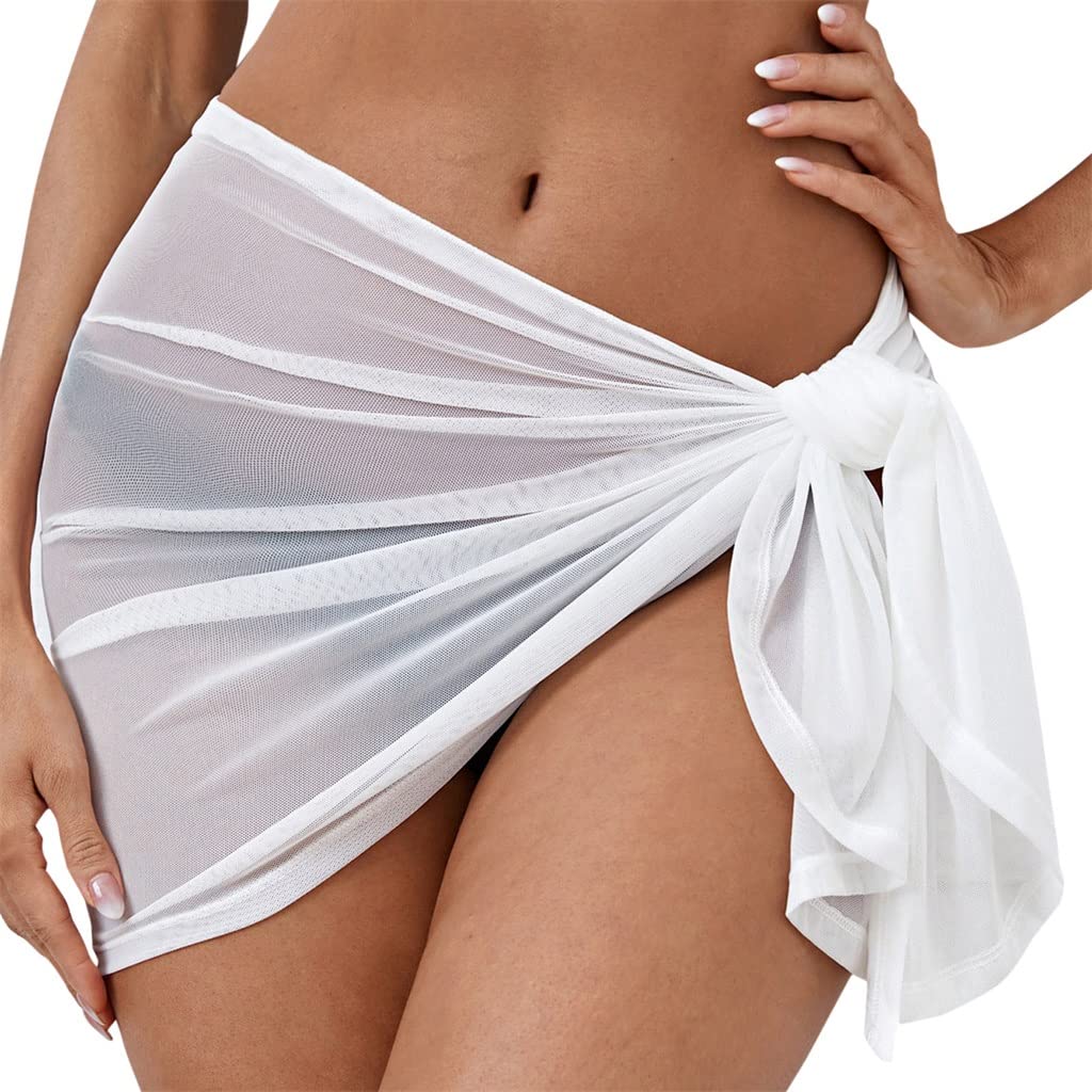 EKDSPW Women's High Waist Bikini Set with Skirt - Summer Swimwear Beachwear, Mesh Transparent Cover Up - White (Size M) | Perfect for Pool Parties, Beach Vacations & Tropical Getaways