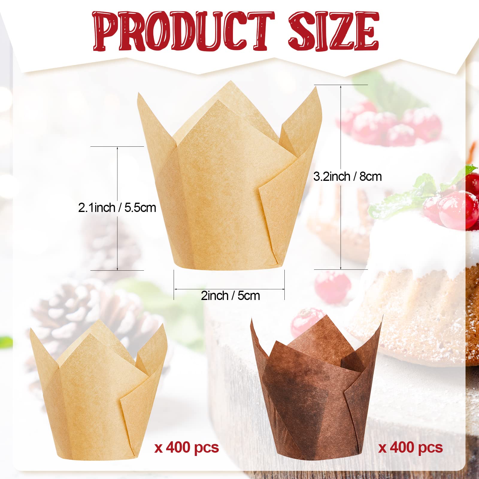 800 Pcs Tulip Cupcake Liners - Greaseproof Baking Cups for Muffins, Cupcakes & Desserts - Perfect for Parties, Weddings, Birthdays & Baby Showers (Simple Style) - Ideal for Home Baking, Holiday Treats & Special Occasions