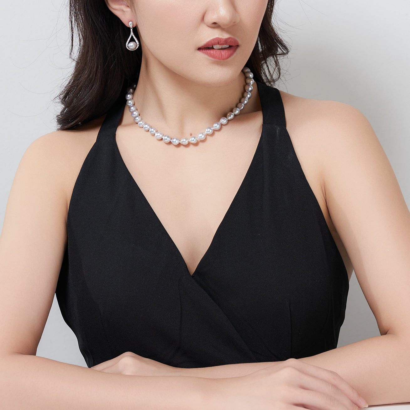 18K Gold Baroque Akoya Pearl Necklace - Silver Blue Lustre, Elegant Jewelry Gift for Women | Perfect for Weddings, Parties & Special Occasions