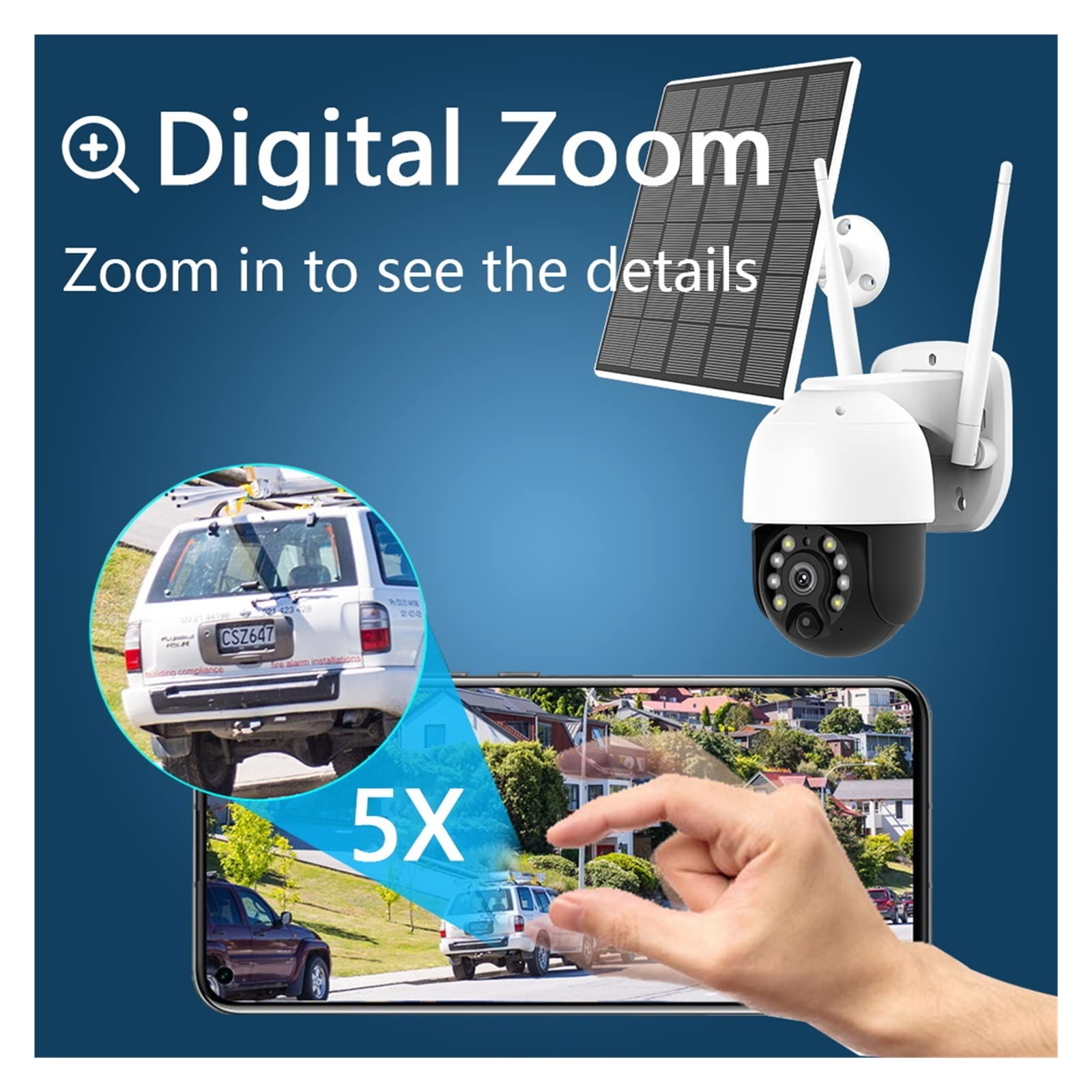 5MP Solar Security Camera Outdoor with 4G SIM & WiFi - PIR Motion Detection, PTZ, 50M Night Vision - Includes 32GB Card - Ideal for Home, Farm & Business Surveillance