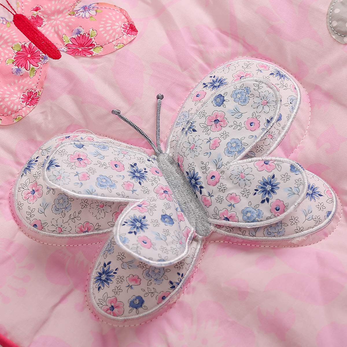 4-Piece Pink Butterfly Nursery Crib Bedding Set for Baby Girls - Embroidered Butterfly Crib Set Includes 1 Quilt, 2 Fitted Sheets & 1 Skirt (28
