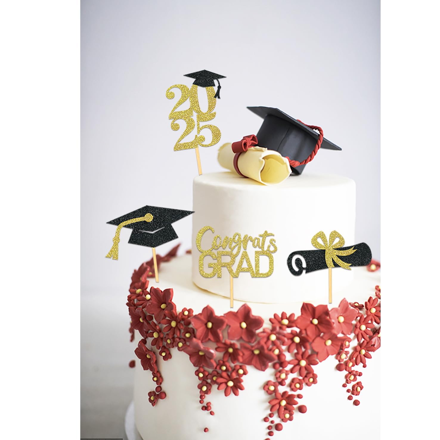 24Pcs Graduation Cupcake Toppers - Gold Class of 2025 Cake Decorations, Graduation Party Supplies for Cupcakes, Cookies & Desserts - Perfect for Graduation Ceremonies, Parties & Celebrations
