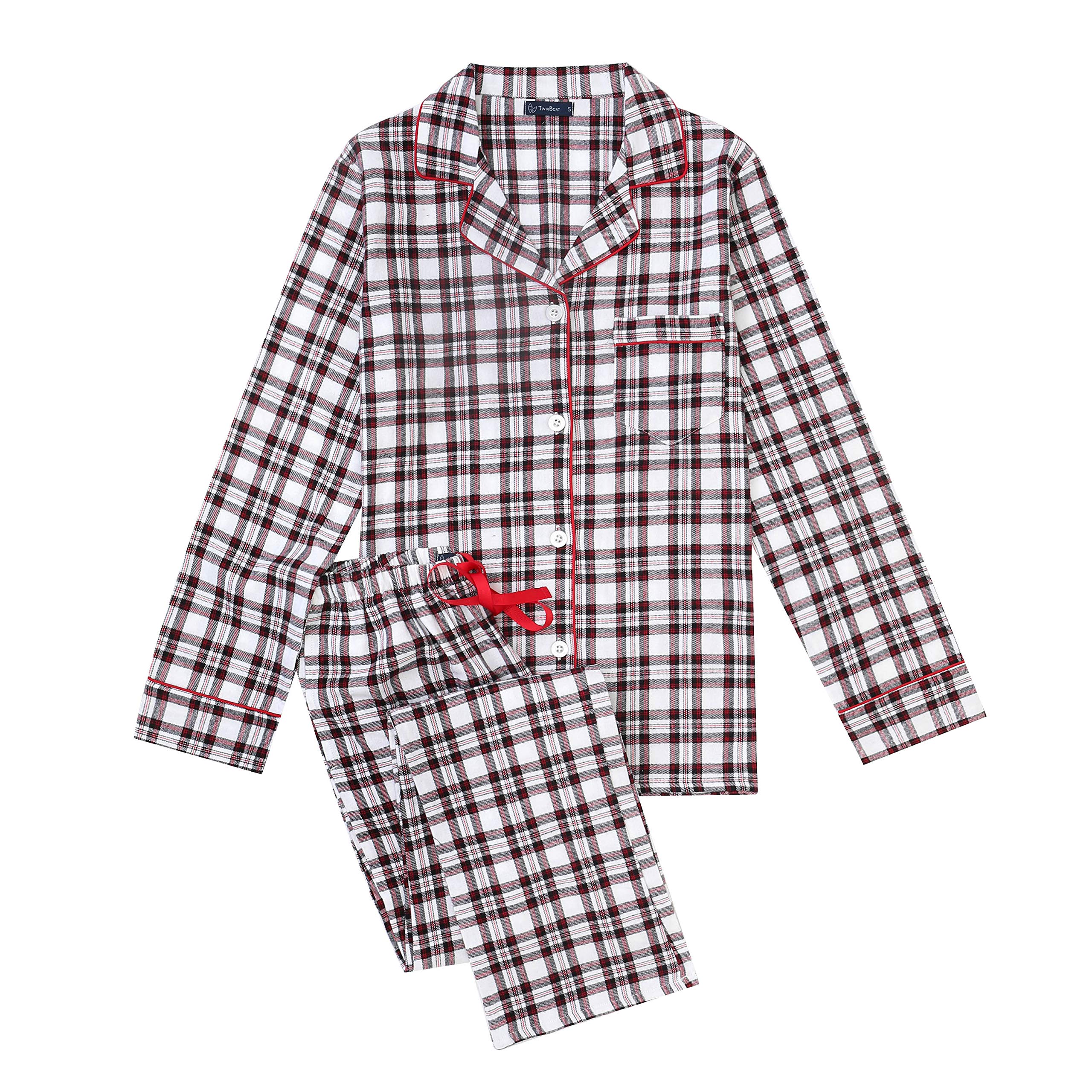 Women's 100% Cotton Lightweight Flannel Pajama Set - Twin Boat Print Sleepwear for Cozy Nights & Lounging at Home