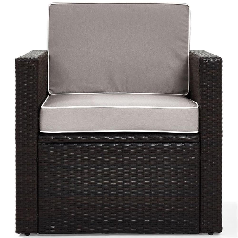 Pemberly Row Wicker Patio Arm Chair with Gray Cushions - Outdoor Lounge Chair for Garden, Poolside & Backyard Relaxation