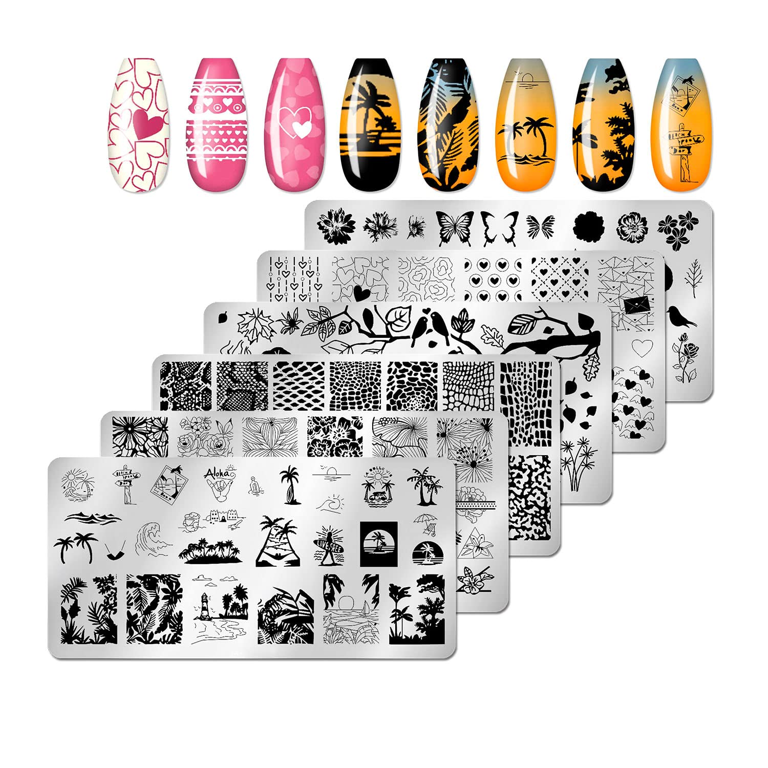 JERCLITY 6pc Nail Art Stamping Kit with Butterfly, Heart & Flower Designs - Professional Nail Stamping Plates for Manicures, Perfect for Holidays & Special Occasions