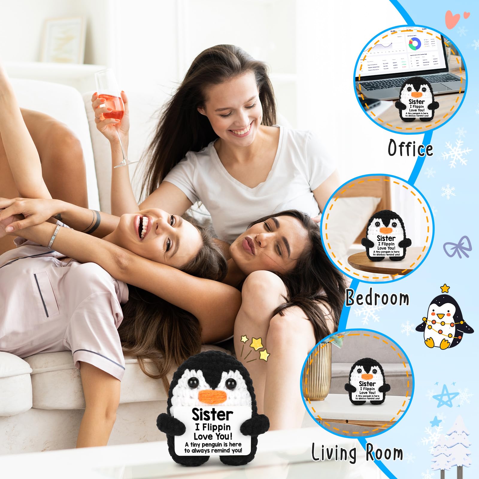Handmade Crochet Penguin Plush Toy - Unique Birthday Gift for Sister, Funny & Cute Present for Easter, Mothers Day, Christmas - Perfect for Home Decor & Emotional 
