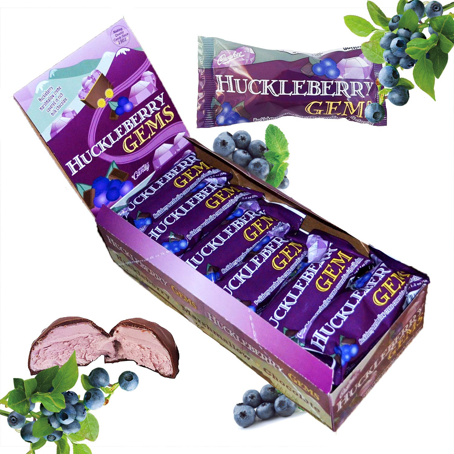 Premium Owyhee Idaho Huckleberry Chocolate Candy Bars - 18 Count Pack | Delicious Natural Berry Flavor | Perfect for Gifts, Snacking & Dessert Toppings