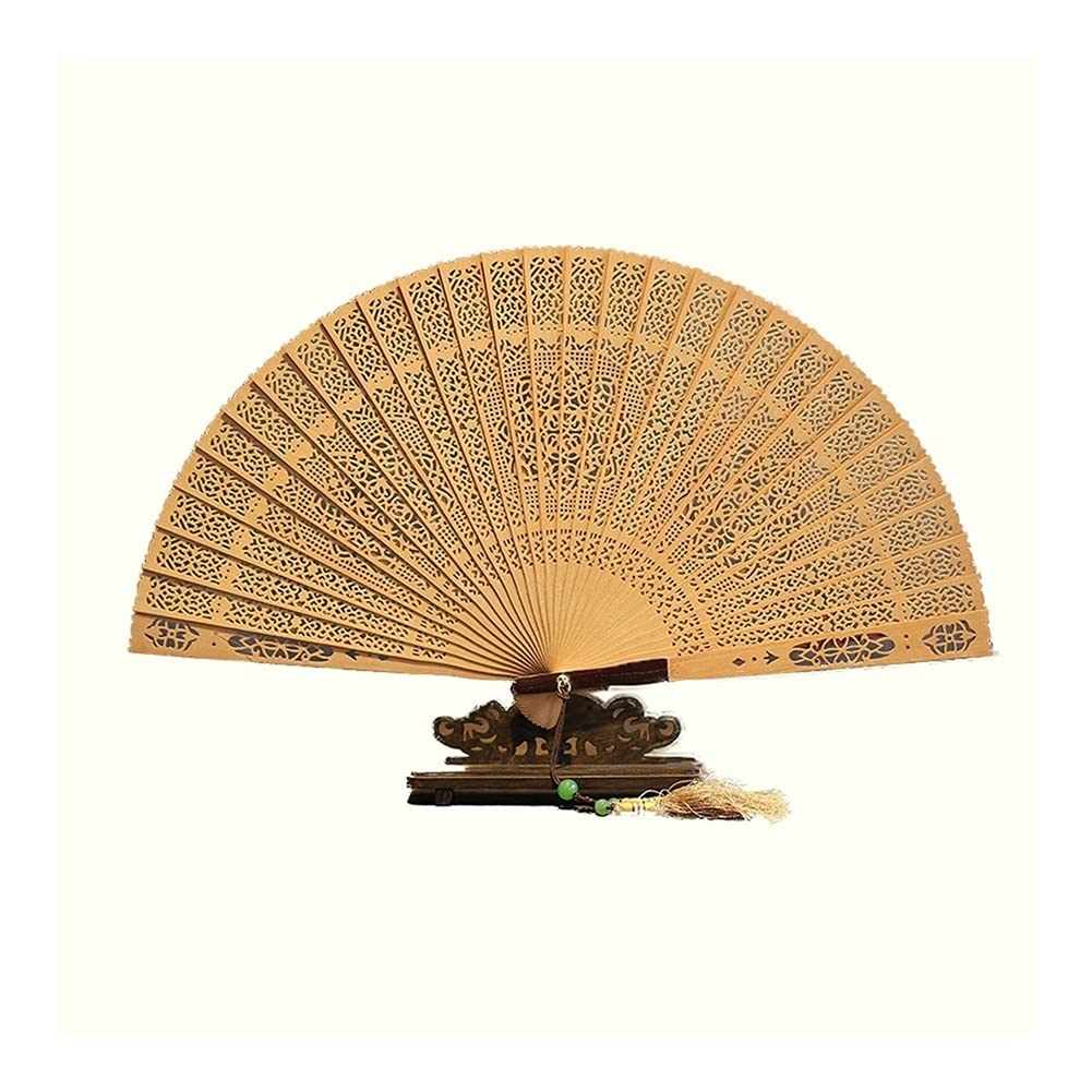 COKUERA Chinese Style Sandalwood Folding Fan - Handheld Decorative Fan with Hollow Carving, Vintage Wenwan Design, Perfect Gift for Home Decor, Wedding Favors & Cultural Events (Brown)
