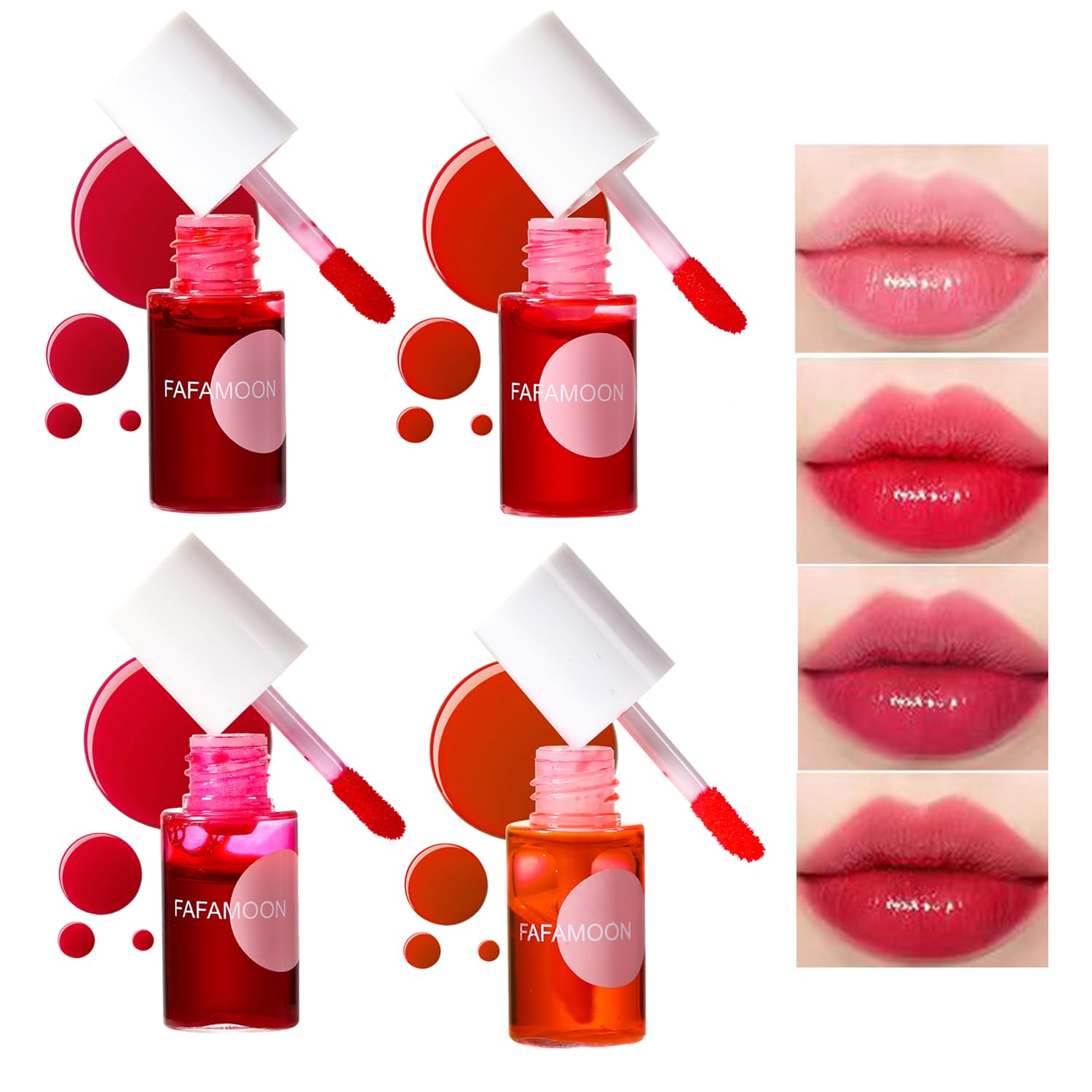 4PCS Korean Lip Tint Stain Set - Mini Liquid Water Tint, Moisturizing Lip Gloss, Long Lasting Waterproof Lip & Cheek Tint for Natural Look | Perfect for Daily Makeup, Party & Date Night
