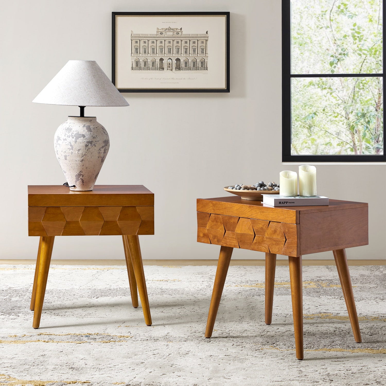 Vivian Mid-Century Modern Nightstand with USB Charging Station - Wooden Bedside Table with Drawer & Shelf - Perfect for Bedroom, Living Room, or Guest Room - Fast Charging & Stylish Storage Solution
