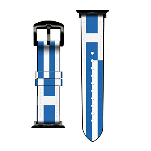 Greek Flag Leather & Silicone Smart Watch Band for Apple Watch Series 4/5/6/7/8/SE (42mm/44mm/45mm) - Durable Replacement Strap for Workout, Travel & Daily Wear