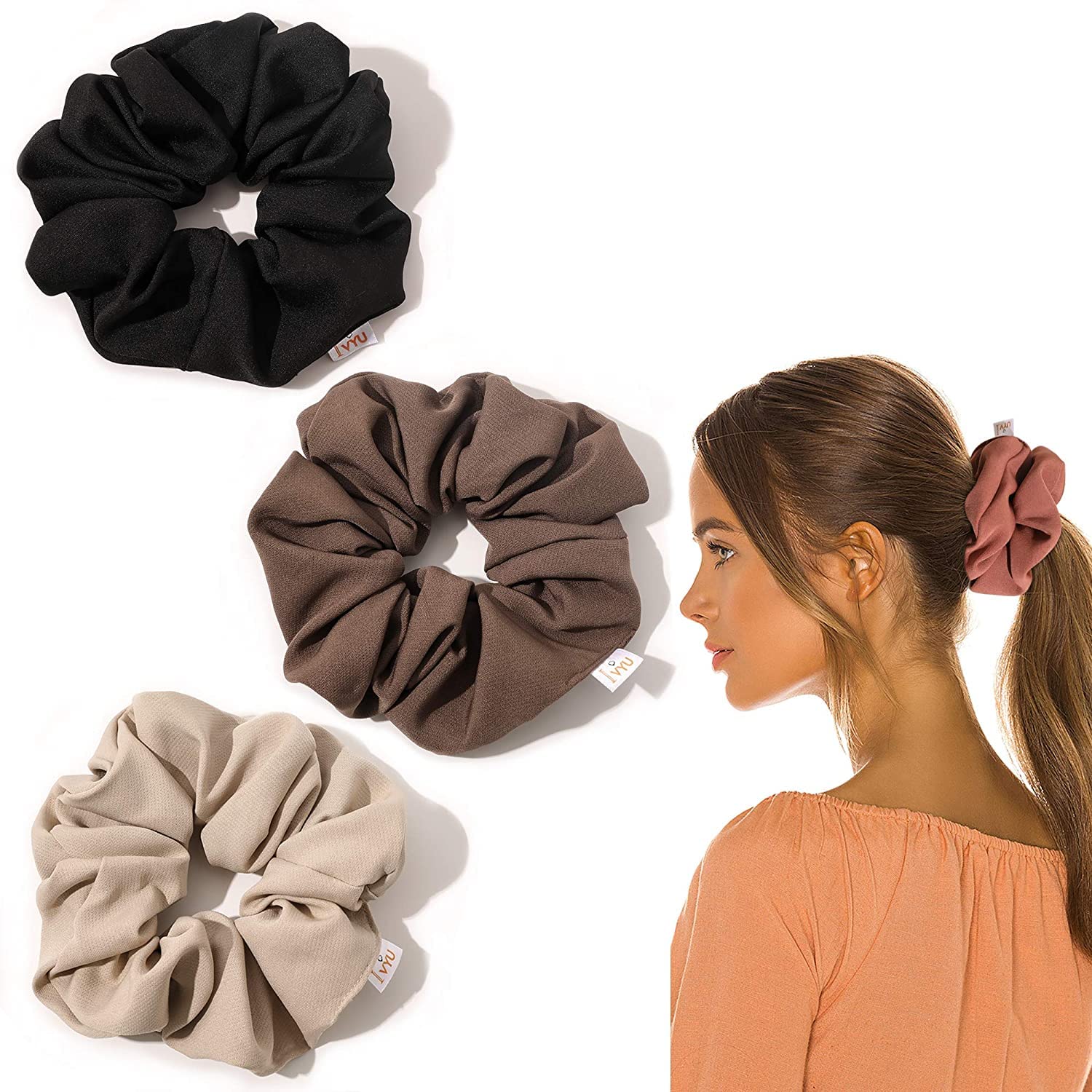 ALIBA COLLECTION Large Scrunchies for Thick Hair - No Crease Hair Ties for Women & Girls, Soft Jumbo Scrunchy for Curly Hair - Perfect for Workouts, Yoga, Office & Everyday Use