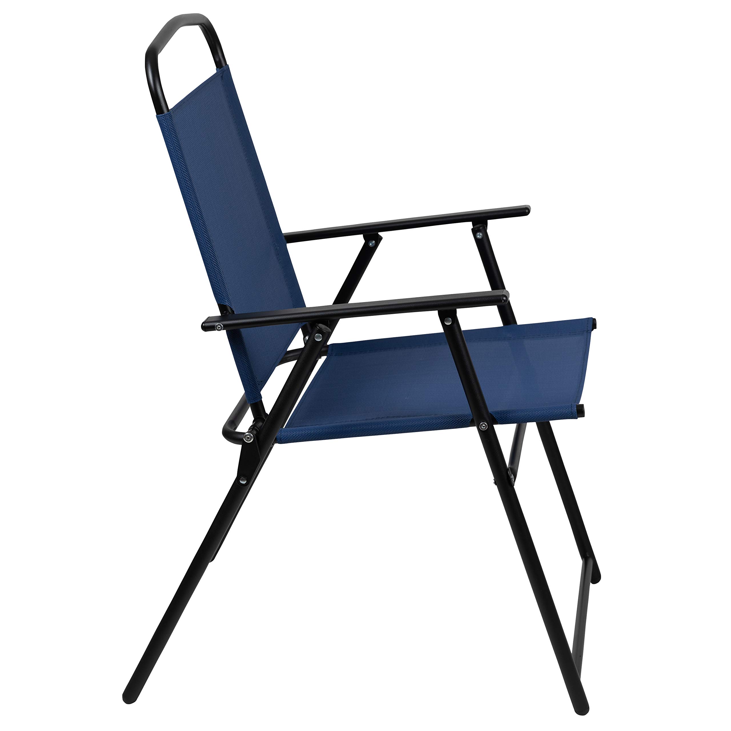 EMMA + OLIVER 6-Piece Navy Blue Outdoor Patio Furniture Set with Glass Table, Sun Umbrella & 4 Foldable Chairs - Perfect for Garden, Backyard, Poolside & Outdoor Dining