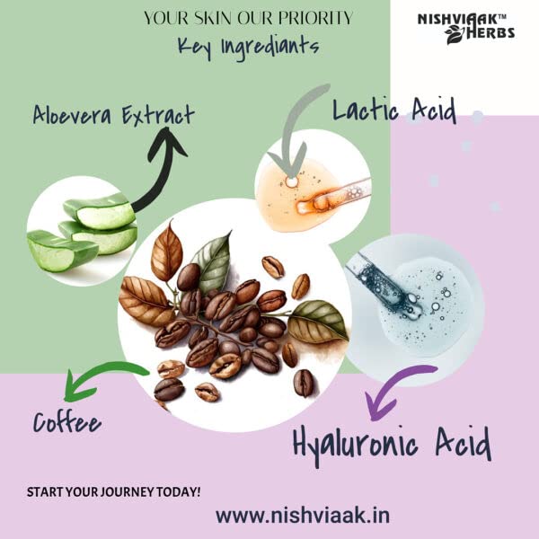 Nishviaak™ Herbs Lactic Acid & Coffee Face Serum - Brightening & Exfoliating Facial Treatment for Acne, Dark Spots & Wrinkles | Perfect for Daily Skincare Routine & Nighttime Use