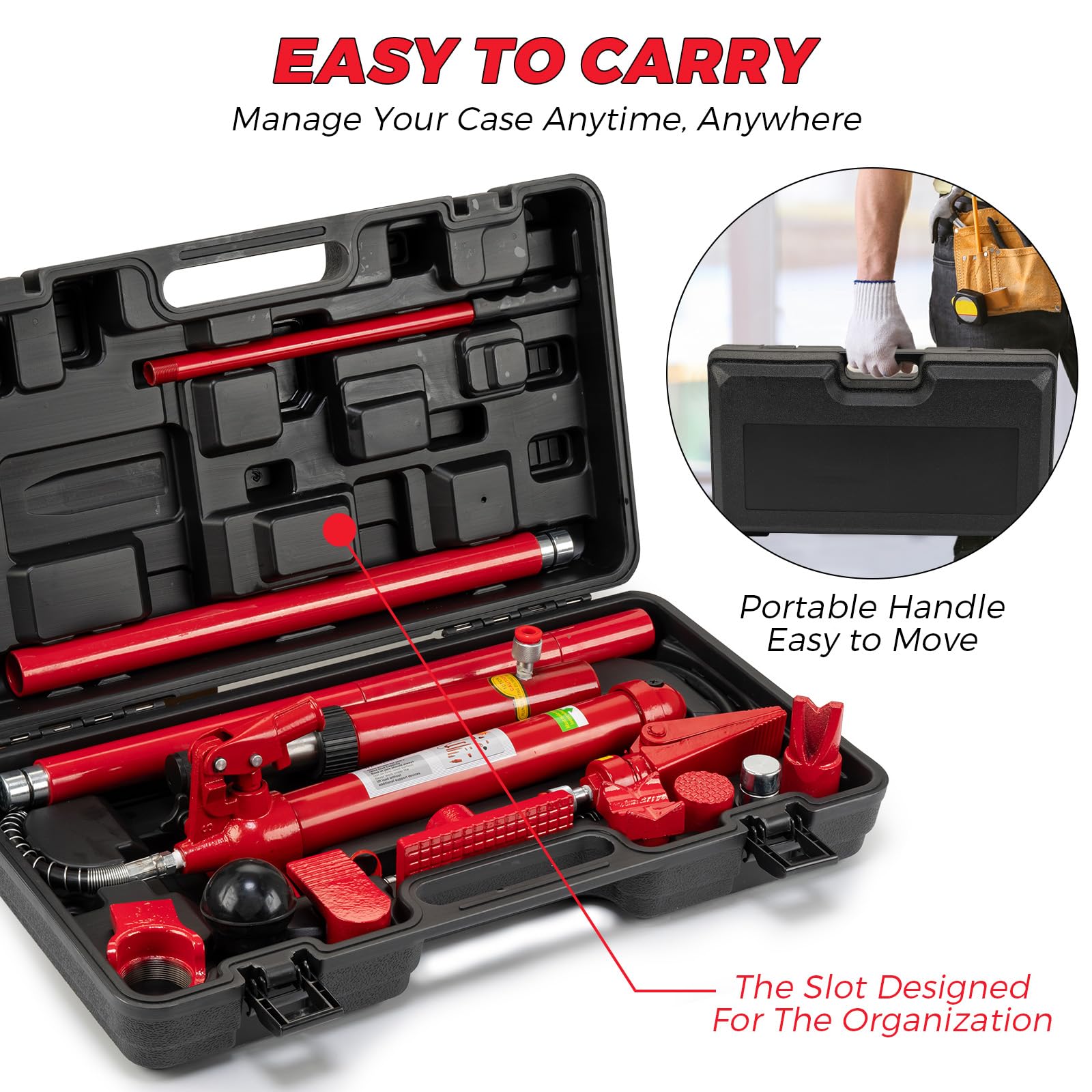 12 Ton Porta Power Hydraulic Jack Kit with 4.5ft Oil Hose - Heavy Duty Auto Body Repair Tool for Cars, Trucks & Farm Equipment - Includes Storage Case for Garage & Workshop Use