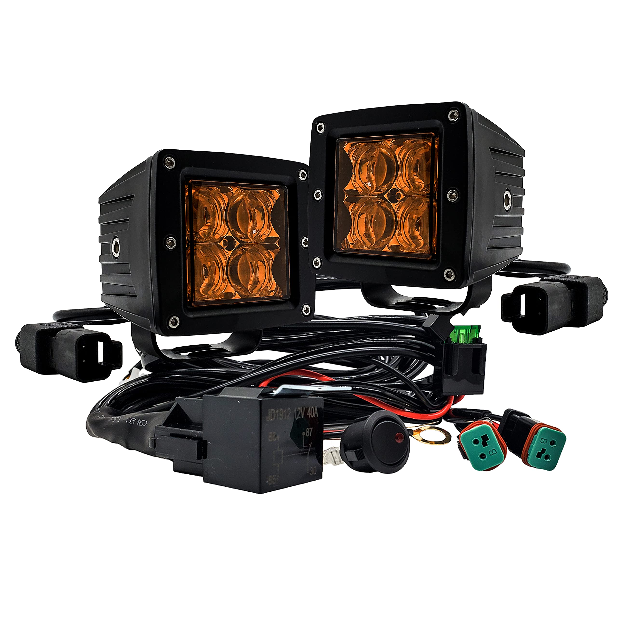 OZ-USA® 4D POD Spot Beam Amber Lens High-Intensity LED Yellow Lights - Fog, Dust & Snow Offroad Lights for ATV, Truck & Motorcycle - Perfect for Offroad Racing & Adventure Driving