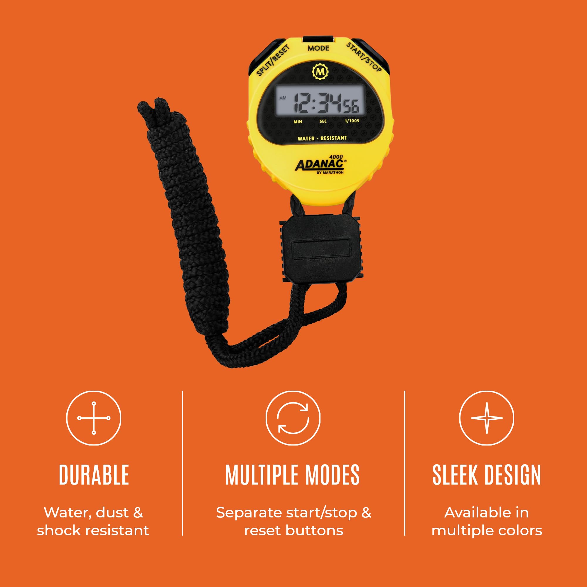 MARATHON Adanac 4000 Digital Stopwatch Timer - High Precision 1/100th Second Accuracy - Waterproof, Dustproof & Shock Resistant - Includes 46