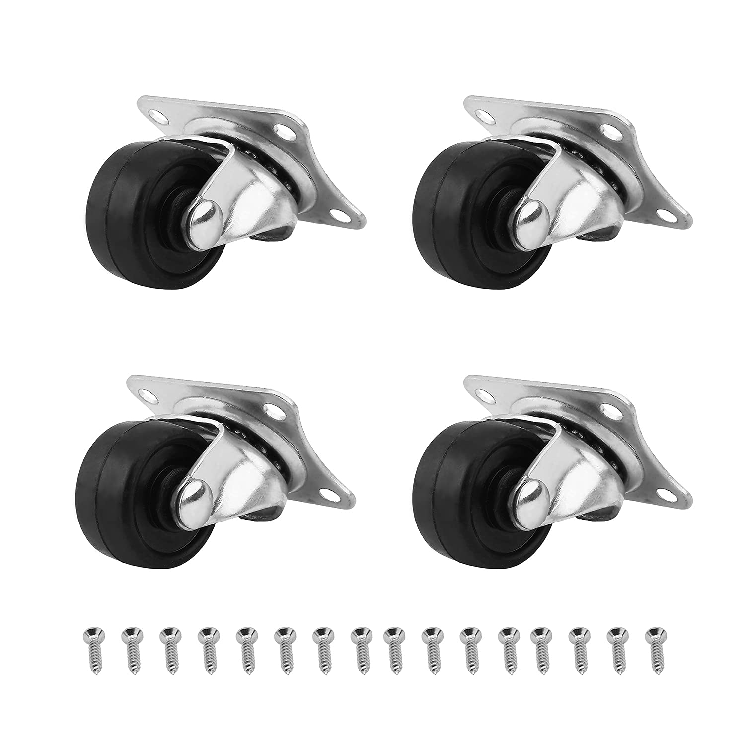 MroMax 0.98 Inch Swivel Caster Wheels with Rubber Rollers - 360 Degree Rotation, Top Plate Mounted, 11lb Capacity (Set of 8) - Perfect for Office Chairs, Shopping Carts, and Furniture Mobility