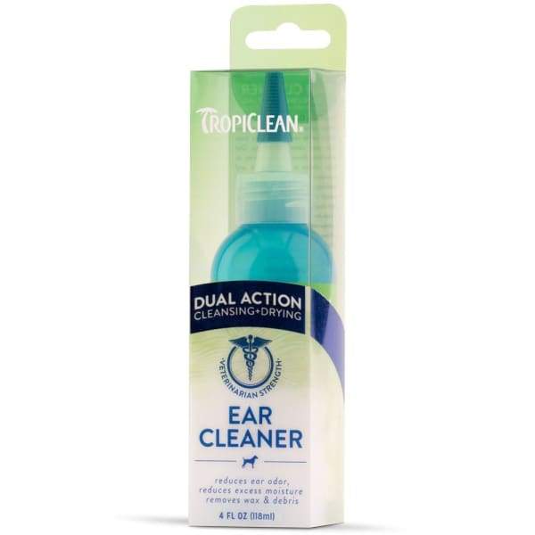 Tropiclean Dual Action Ear Cleaner for Dogs & Cats - 4oz Pet Ear Solution for Wax & Odor Removal - Gentle Cleaning for Healthy Ears at Home