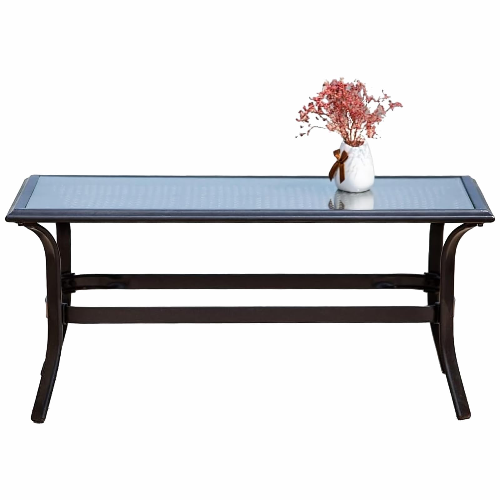 Black Rectangle PE Wicker Outdoor Coffee Table with Glass Top - Patio End Side Table for Garden, Lawn, Balcony & Porch - Perfect for Relaxing, Entertaining & Outdoor Dining