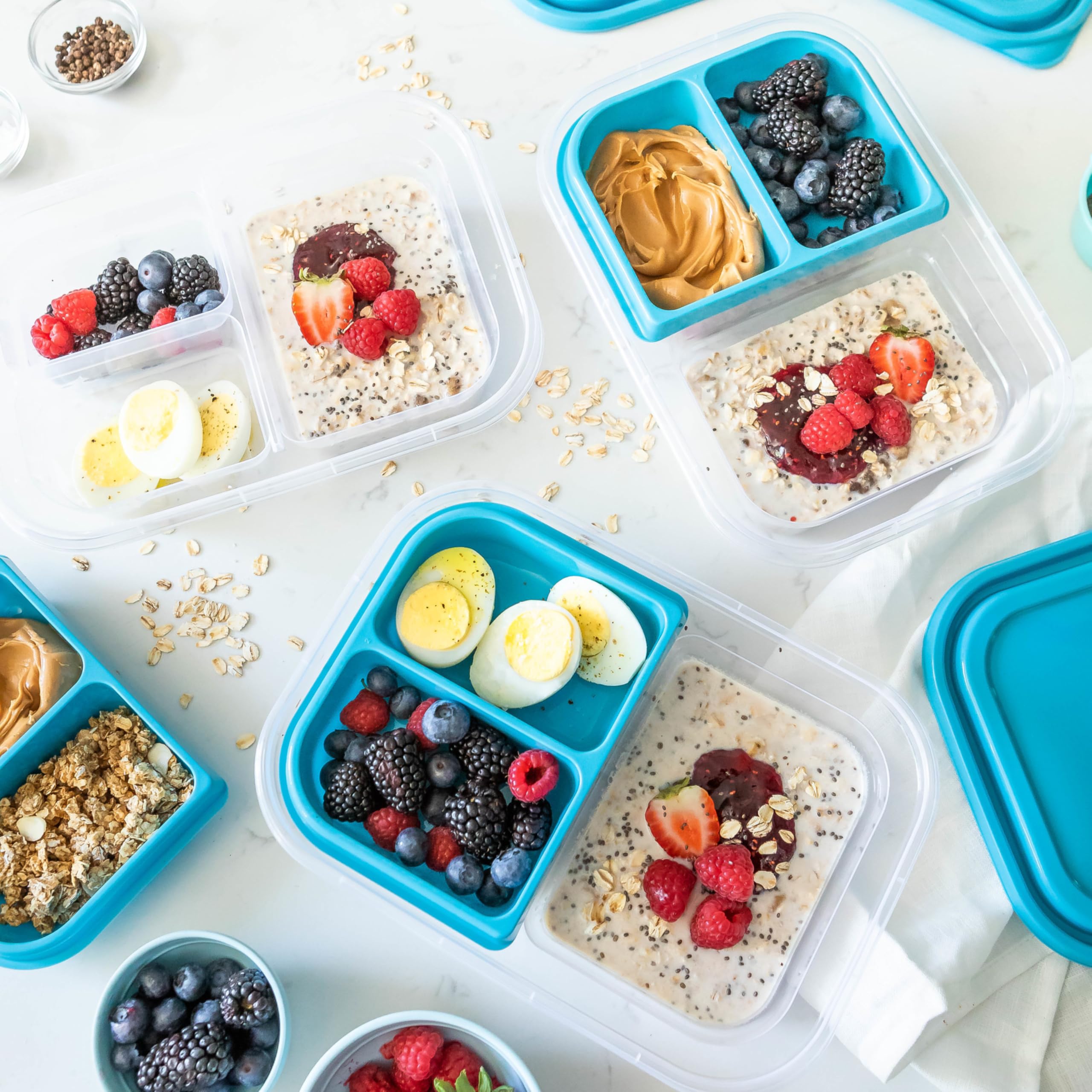 GoodCook EveryWare 7-Piece Bento Box Food Storage Container Set with Snap-Shut Lids | Reusable Meal Prep Containers for Lunch, Office, School & Picnics | BPA-Free Plastic | Microwave & Dishwasher Safe