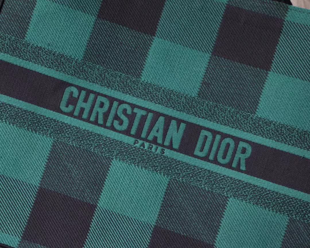 Dior Book Tote Bag in Green & Black Embroidered Canvas - Luxury Designer Handbag for Women, Perfect for Travel, Work & Everyday Use