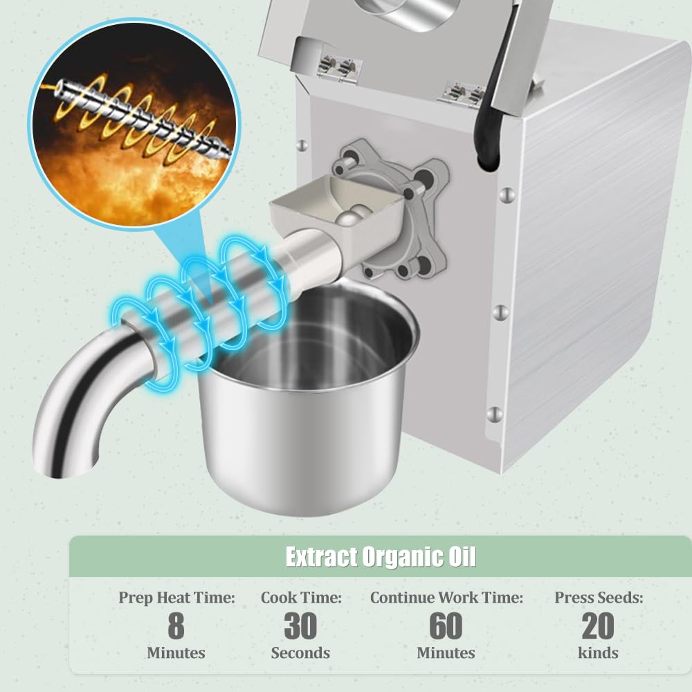 Electric Automatic Oil Press Machine 1500W - Commercial Grade for Avocado, Coconut, Flax, Peanut, Castor, Perilla, Canola & Sesame Oils - Perfect for Home Kitchens & Small Businesses