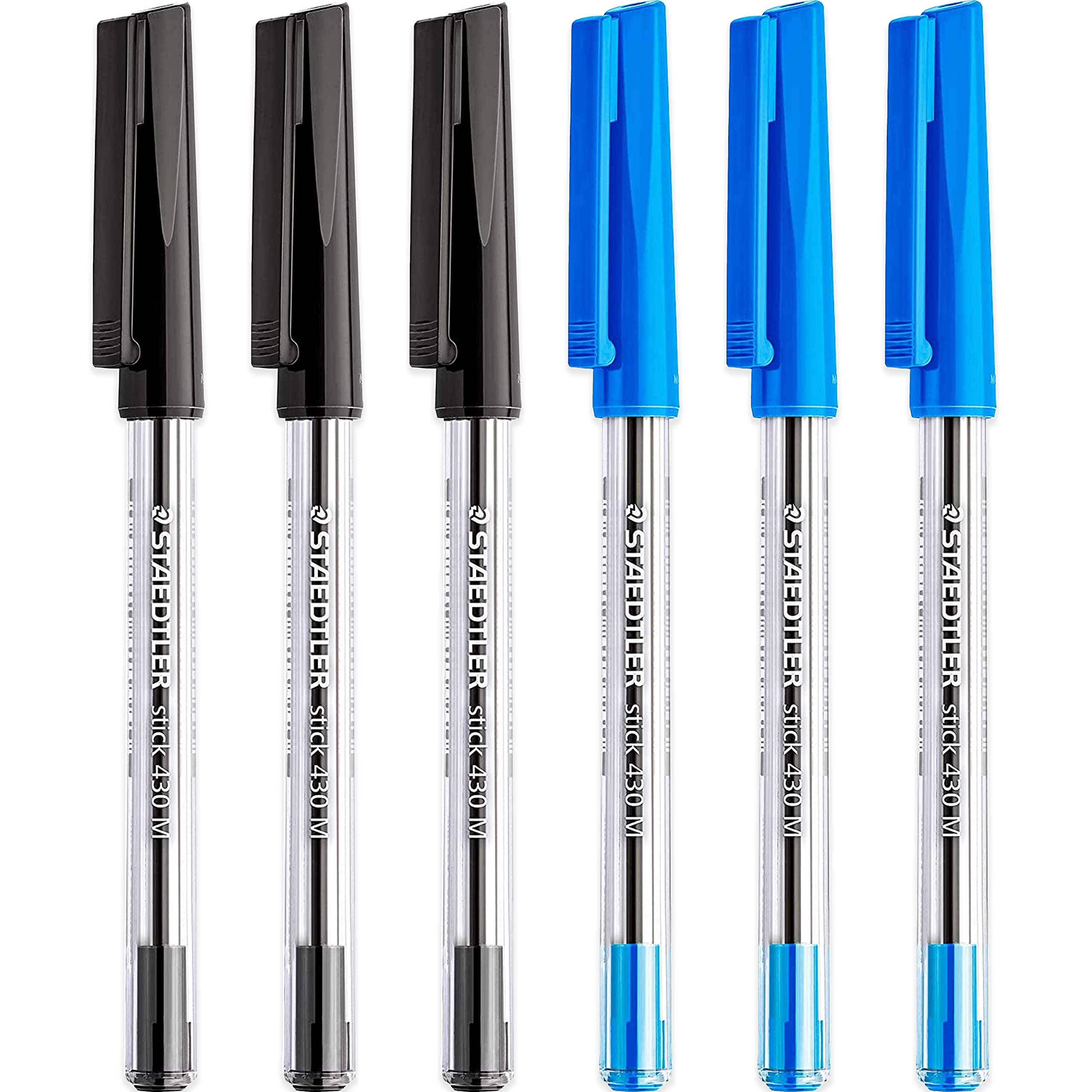 STAEDTLER 430 Medium 0.5mm Ballpoint Pens - Smooth Writing Pens with Black & Blue Ink - 6-Pack for Office, School & Everyday Use
