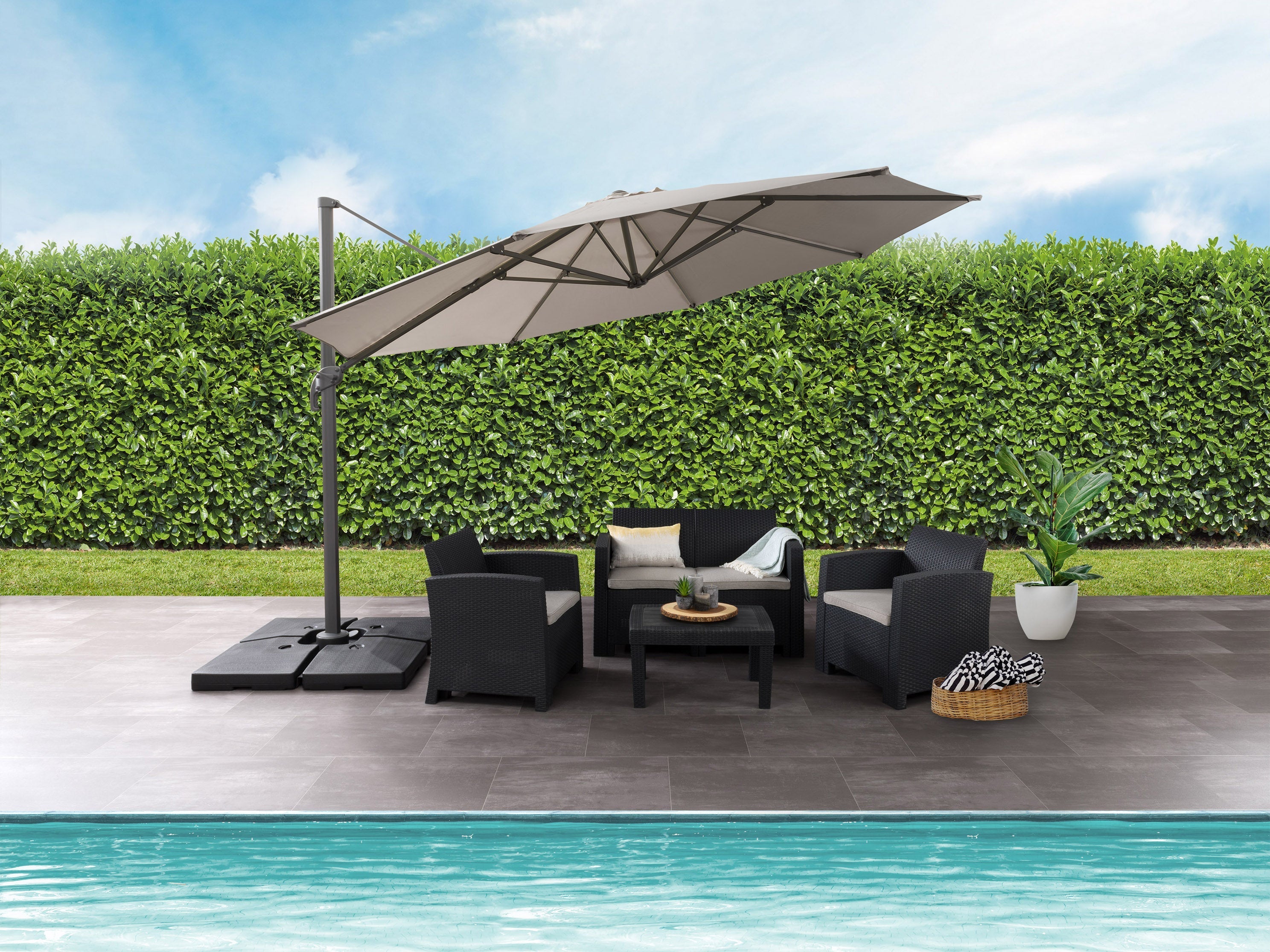 11.5ft Deluxe Offset Patio Umbrella in Grey - Perfect for Poolside, Backyard, and Outdoor Dining Areas